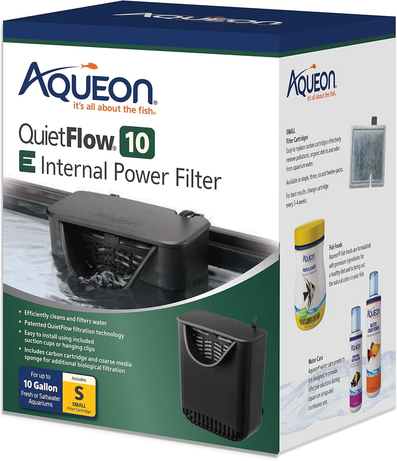 Aqueon QuietFlow 10 E Internal Aquarium Fish Tank Power Filter, Small, For Up To 10 Gallon Fish Tanks