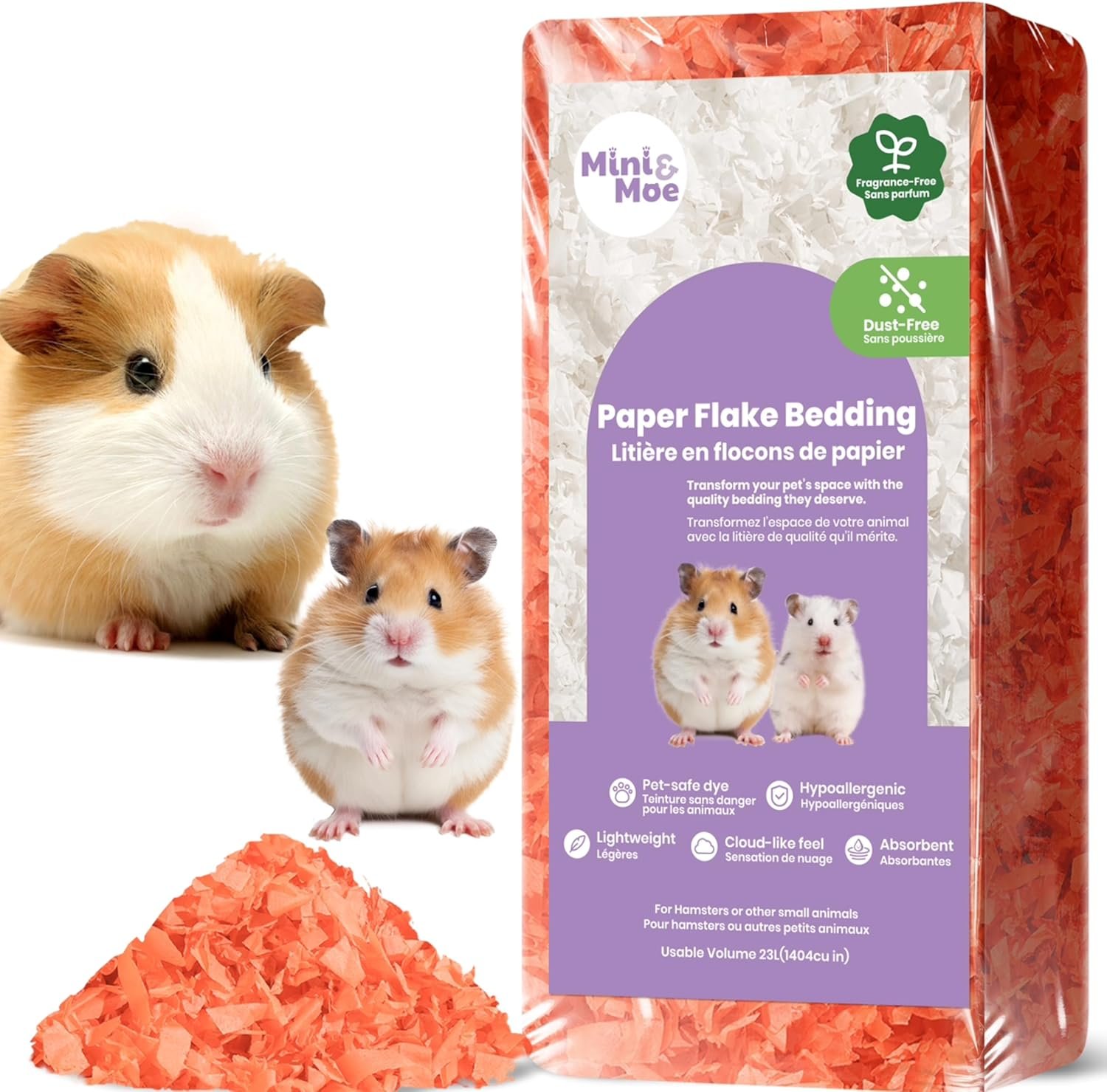 mini&moe Guinea Pigs Bedding Hamster Bedding: Moisture Absorbent and Dust-Free Natural Paper Small Pet Bedding – for Guinea Pigs, Hamsters, and Rabbits, 12 Liters