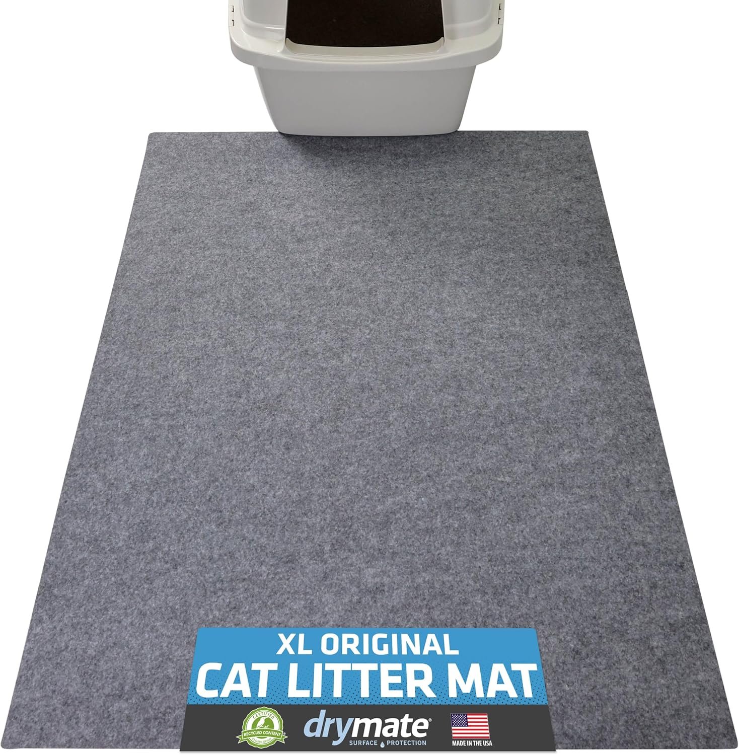 Drymate Cat Litter Box Mat, Litter Trapping Mat, Waterproof, Urine-Proof, Absorbent, Machine Washable, Soft on Paws, Contains Mess, Protects Floors, Kitten Supplies, Light Grey, 29×36 XL