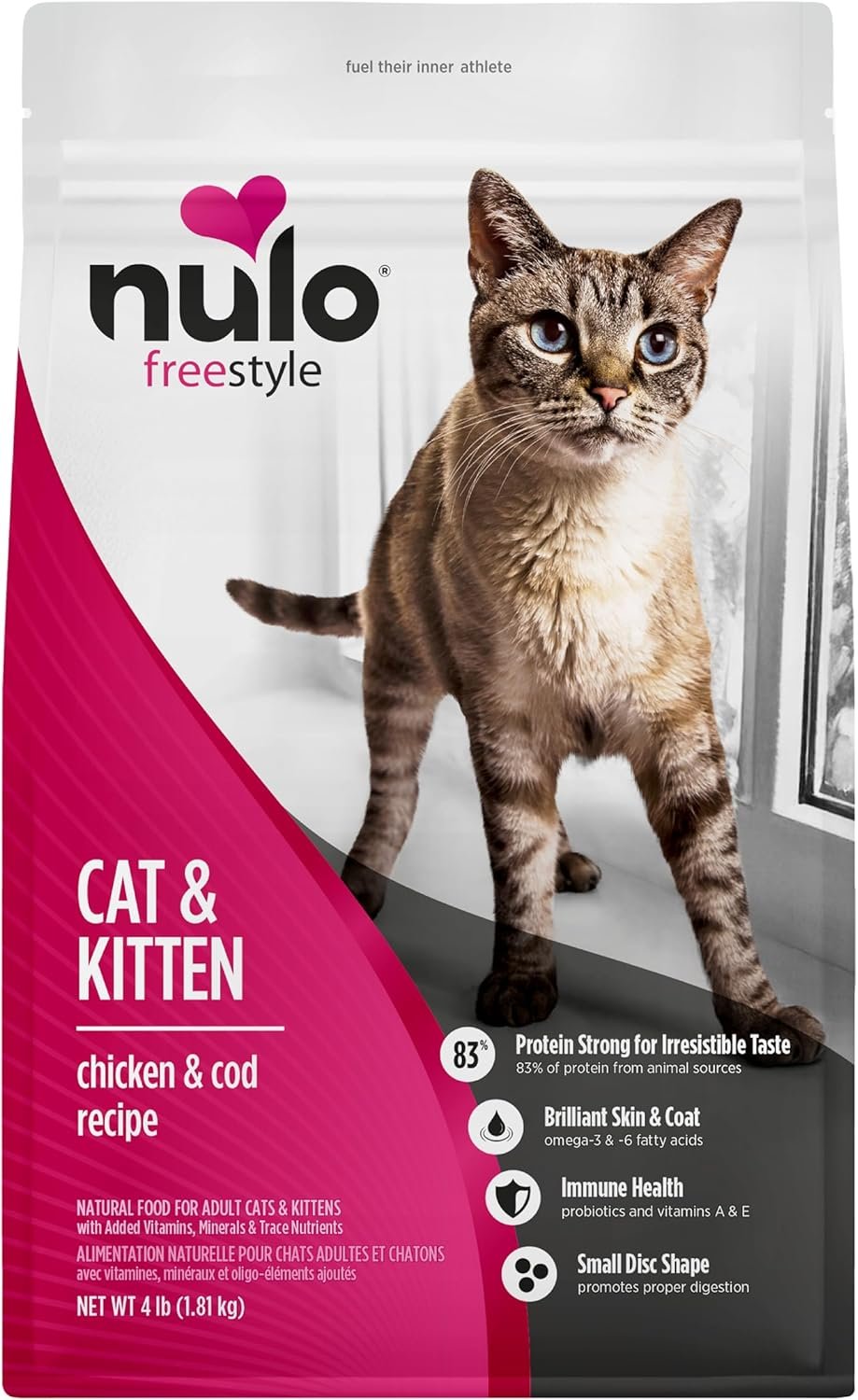 Nulo Freestyle Cat & Kitten Dry Food – Chicken & Cod Recipe, High Protein Grain Free Cat Food, Natural Kibble with Probiotics & Omega Fatty Acids, 4lb Bag