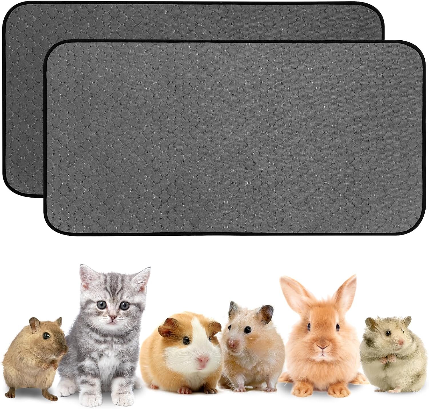 2 Pack Guinea Pig Cage Liners, Washable Guinea Pig Pee Pads Waterproof Reusable & Anti Slip Guinea Pig Bedding Fast and Super Absorbent Pee Pad Tarp Bottom for Small Animals (Dark Grey 24″ X 47″)