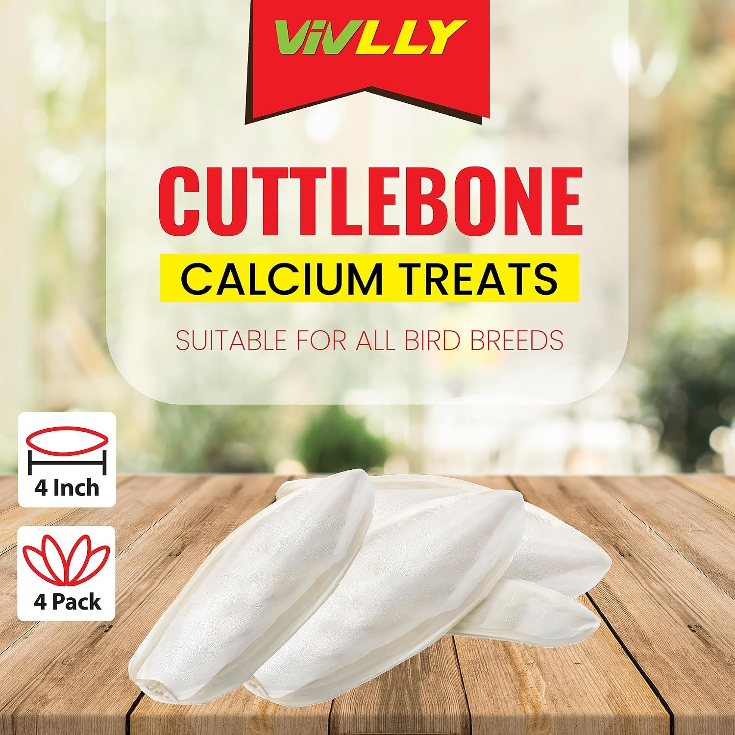 Natural Cuttlebones 4 Pack Calcium Cuttlebone Treats Suitable for All Bird Breeds – Easy to Attach with Metal Holder – Great for Parakeets Parrots Cockatiels – Chew Feeder Tortoise & Snails