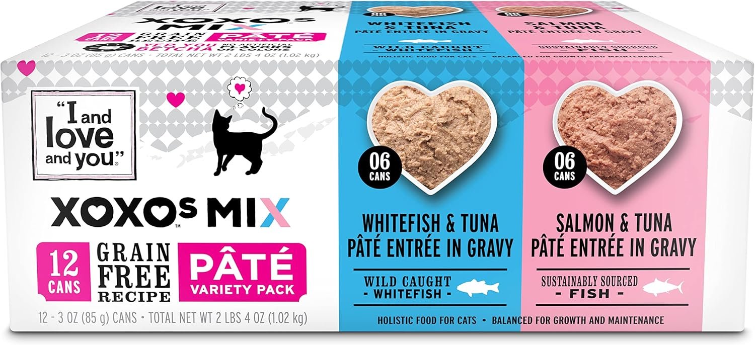 I&Love&You XOXOs Mix Pate Wet Cat Food, Variety Pack, Grain Free, Artificial Preservatives Free, 36 Ounces,(12 x 3 Ounce)