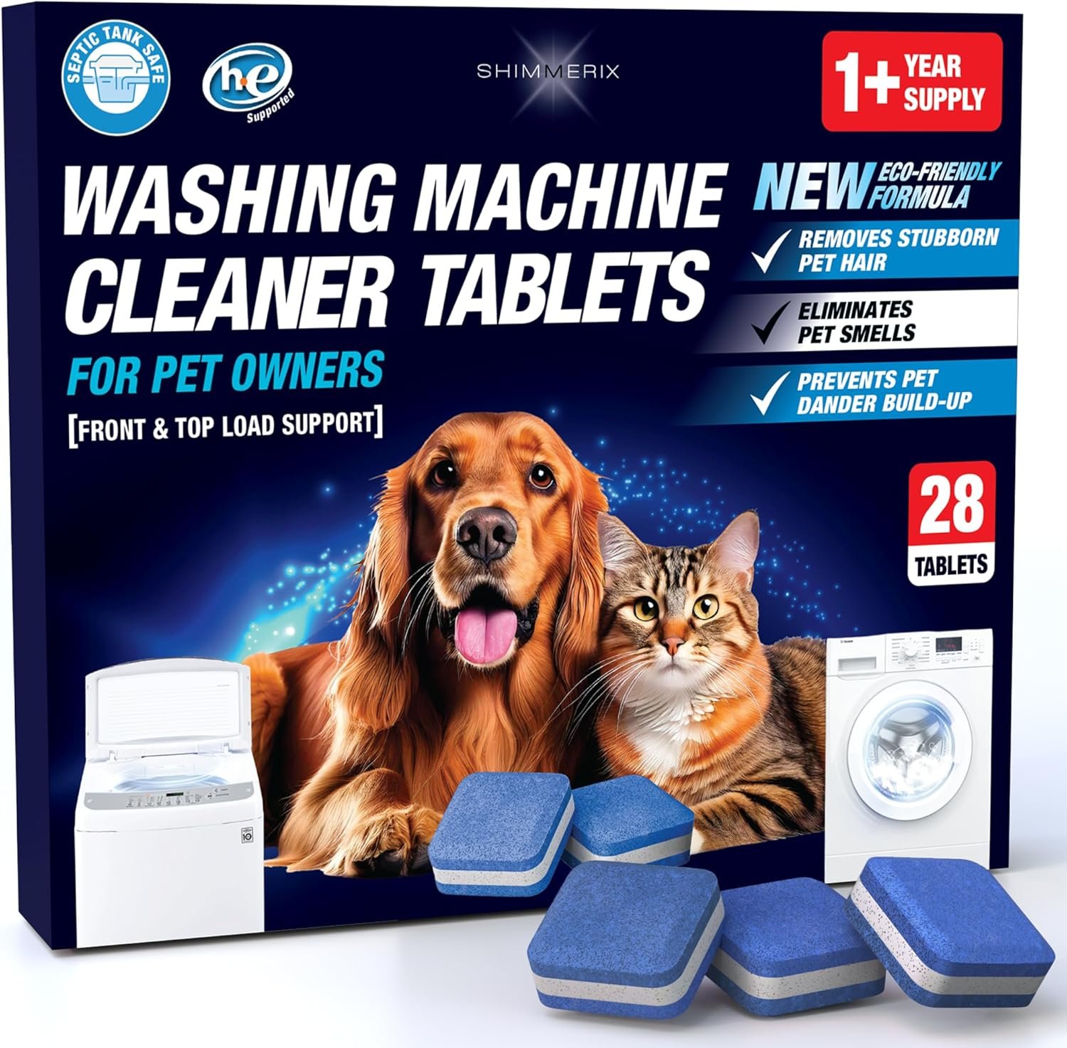 Washing Machine Cleaner Pro Tablets for Pet Owners – 28 Pack, Front & Top Load Washer Deep Cleaning, Septic Tank Safe, HE Support, Remove Stubborn Pet Hair, Eliminates Smells, Prevents Dander Build-up