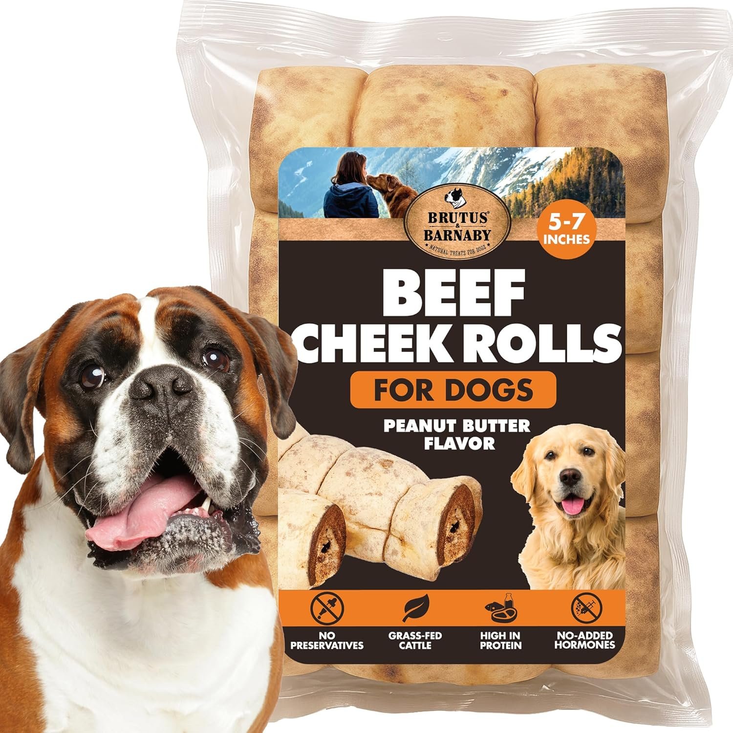 Premium Beef Cheek Rolls for Dogs 5-7″ – (3-Pack), Peanut Butter Flavored Long Lasting, Safe & Natural Rawhide Alternative Chews, Ideal for Large Dogs & Aggressive Chewers, Supports Dental Health