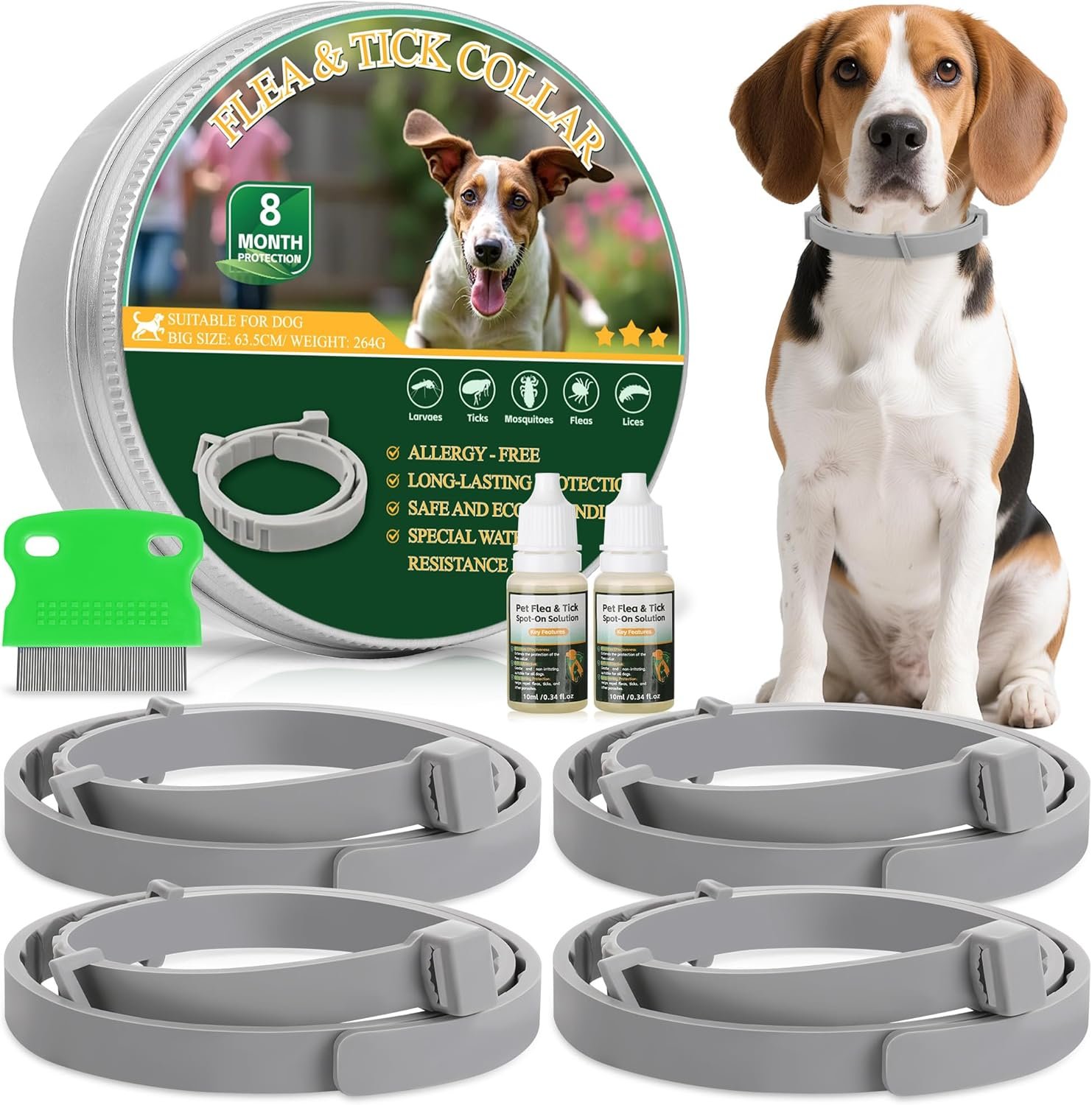 4 Pack Essential Oil Collars Dog Flea & Tick Collar Set with Natural Essential Oils, Adjustable Flea Control for Dogs