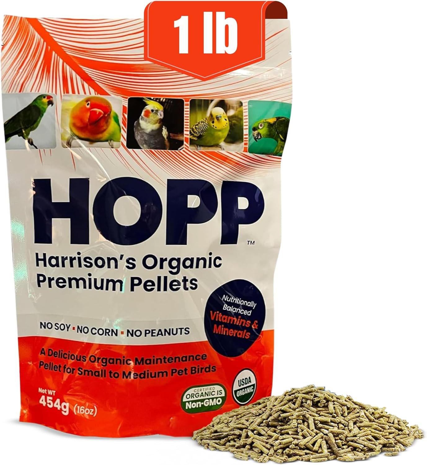 Harrison’s Organic Premium Pellets- a Well-Balanced, Certified Organic Small to Medium Pet Bird Diet—No Soy, Corn, and Peanuts for Those Seeking to Avoid These Ingredients