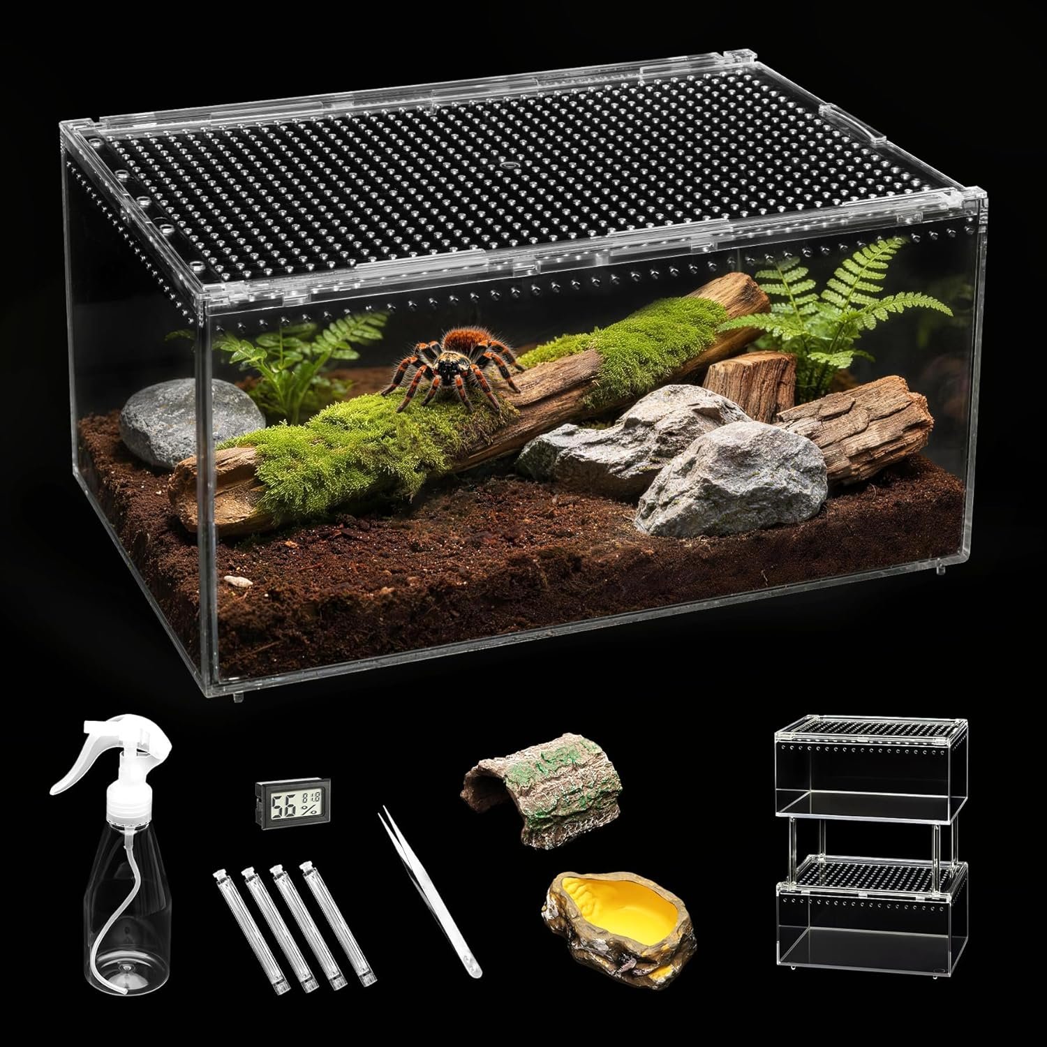 Small Reptile Terrarium Kit,Escape Proof Tarantula Enclosure,PC Starter Hermit Crab Tank,Spider Habitat for Praying Mantis Cage,Frog Vivarium,Insect House,Jumping Spider Cribs,Lizard Container