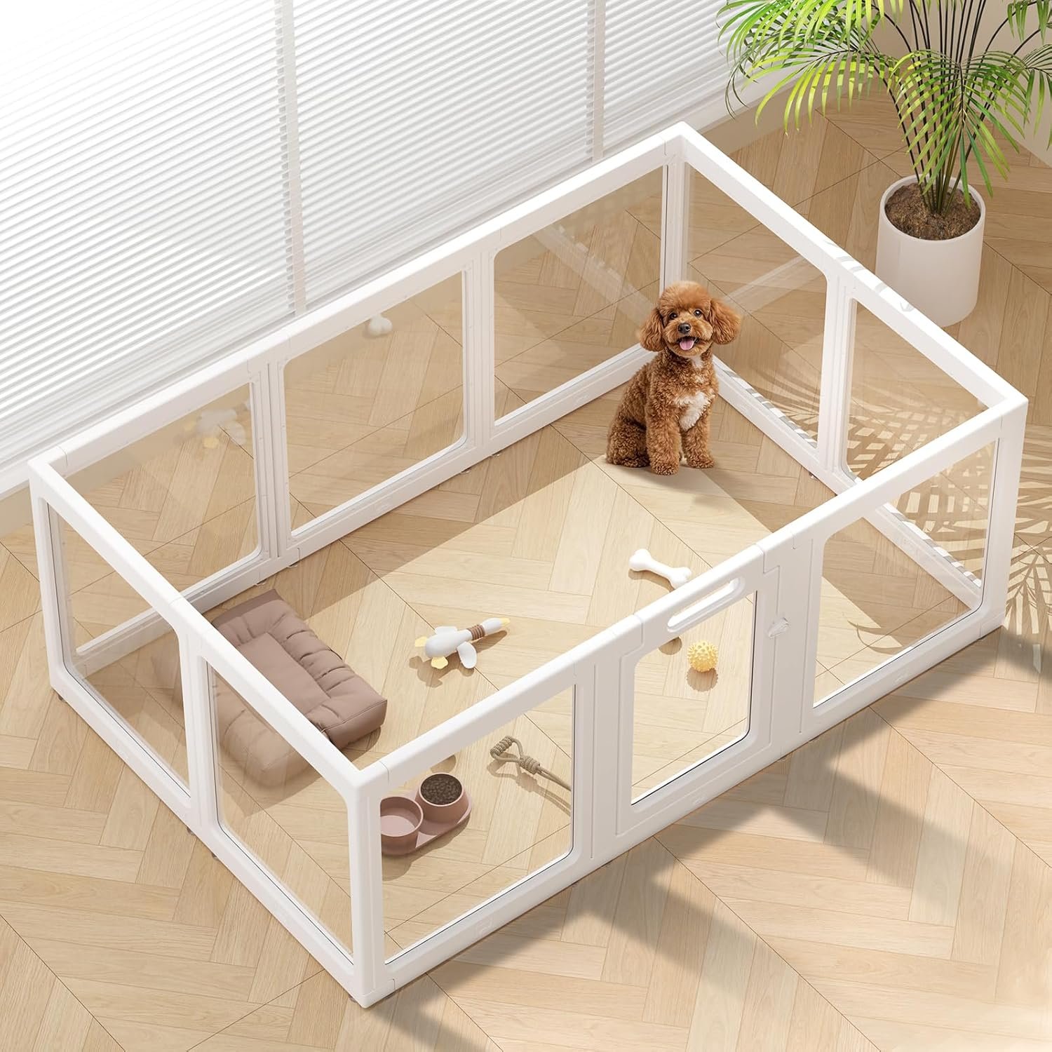 Clear Acrylic Dog Playpen Indoor, Puppy Cat Small Pet Play Pen, Pet Cat Playpen for Rabbits, Dog Fence Crate Kennel Whelping Cage (24″, White, 10 Panels)