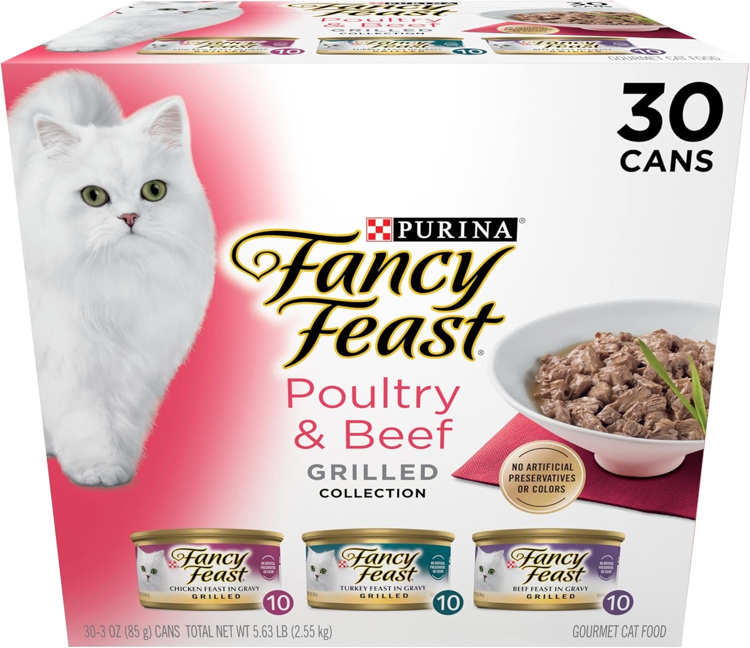Purina Fancy Feast Grilled Wet Cat Food Poultry and Beef Collection Wet Cat Food Variety Pack – (Pack of 30) 3 oz. Cans
