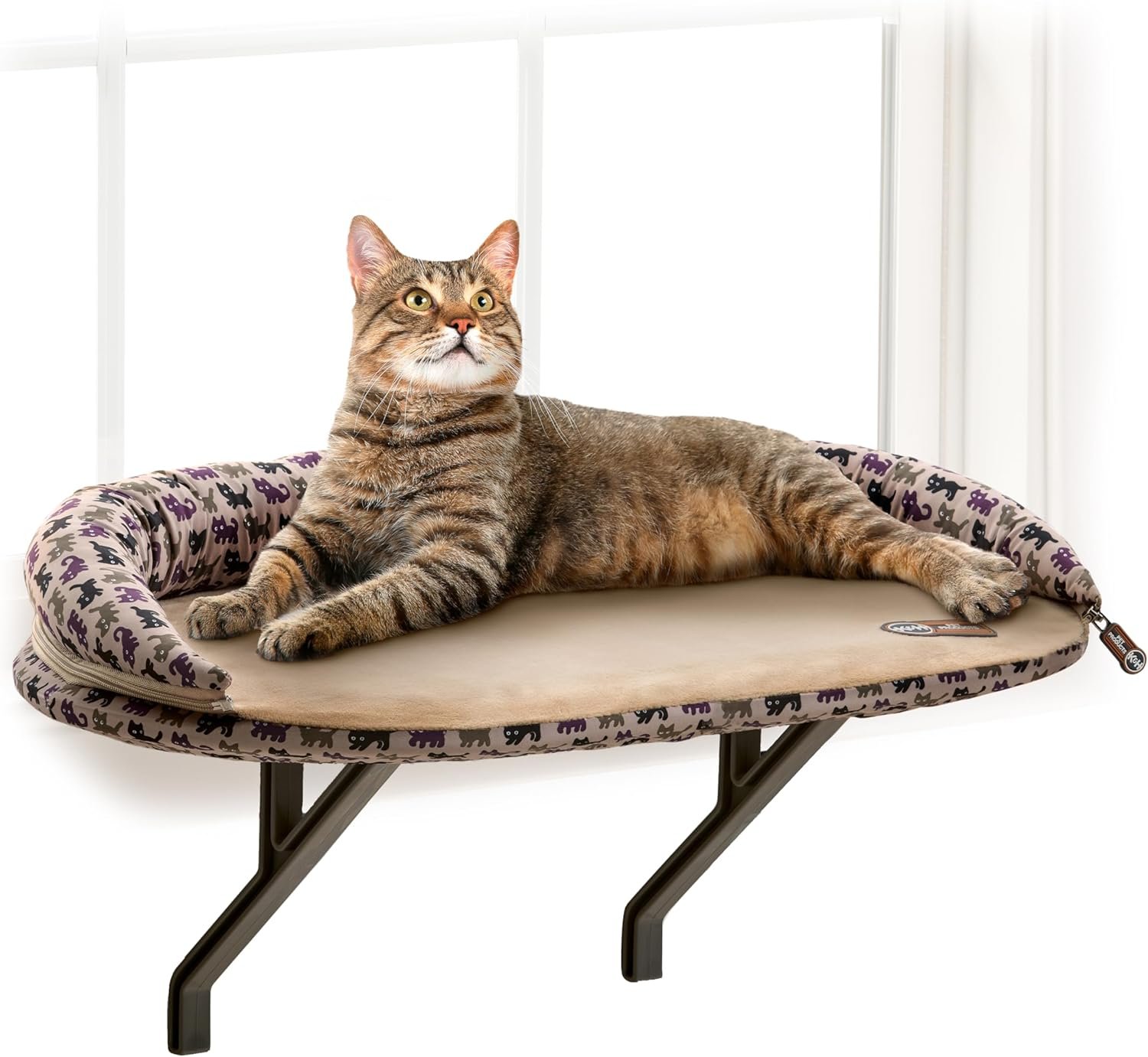 K&H Pet Products Bolster Kitty Sill Cat Window Perch Bed for Large Cats, Orthopedic Window Hammock Holds 40 lbs, Washable Cover, Indoor Windowsill Furniture Bed Seat – Tan/Kitty Unheated 14 X 24in