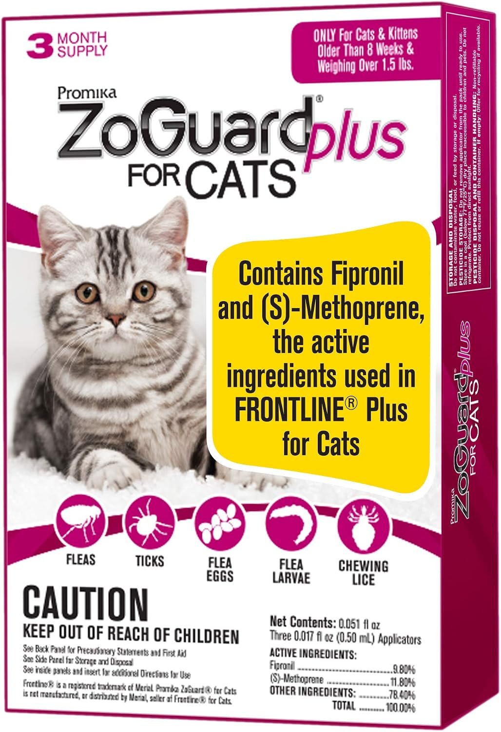 ZoGuard Plus Flea and Tick Prevention for Cats, Over 1.5 lbs (3 Dose)