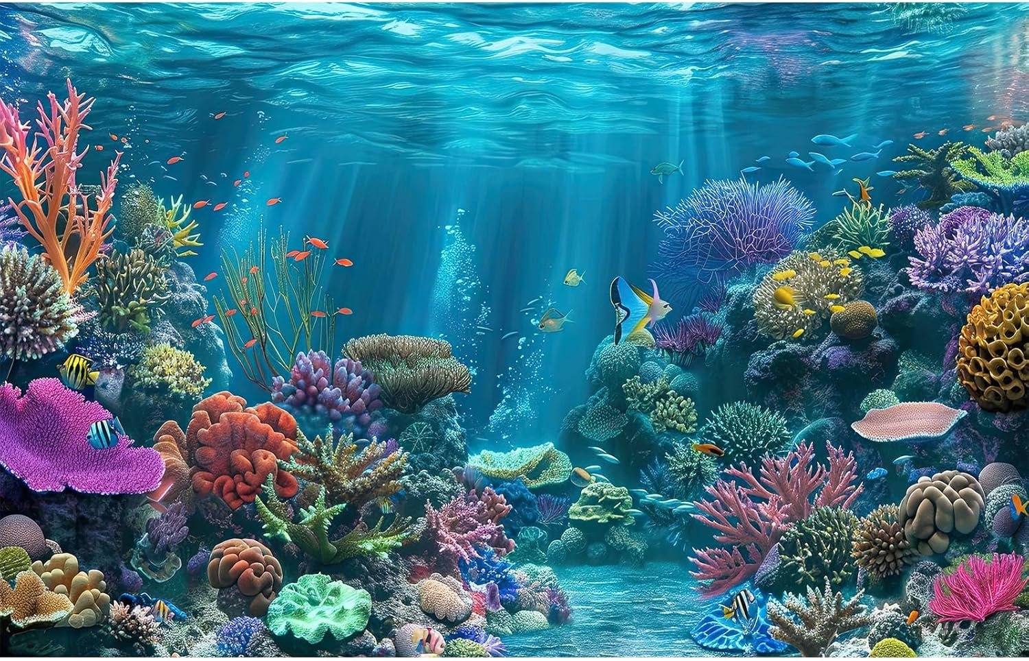 Under The Sea Aquarium Background Turquoise Underwater World Theme Terrarium Background Deep Ocean Sea with Coral Rocks Fish Tank Backdrop Tropical Ocean Marine with Sunbeams Backdrops 24x16in