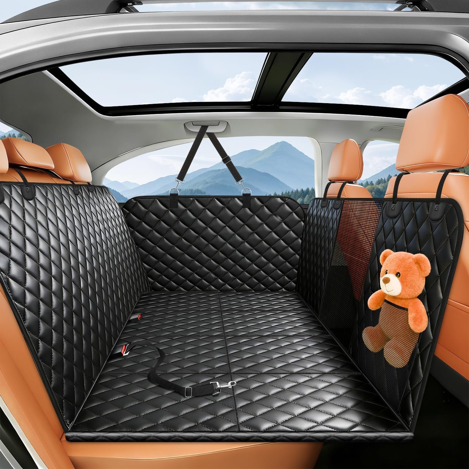 HOB4U Dog Car Seat Cover for Back Seat, Hard Bottom Back Seat Extender for Dogs, Dog Hammock for Car SUV and Trucks – Waterproof, Anti Scratch，Easy to Clean, Supports 400lbs