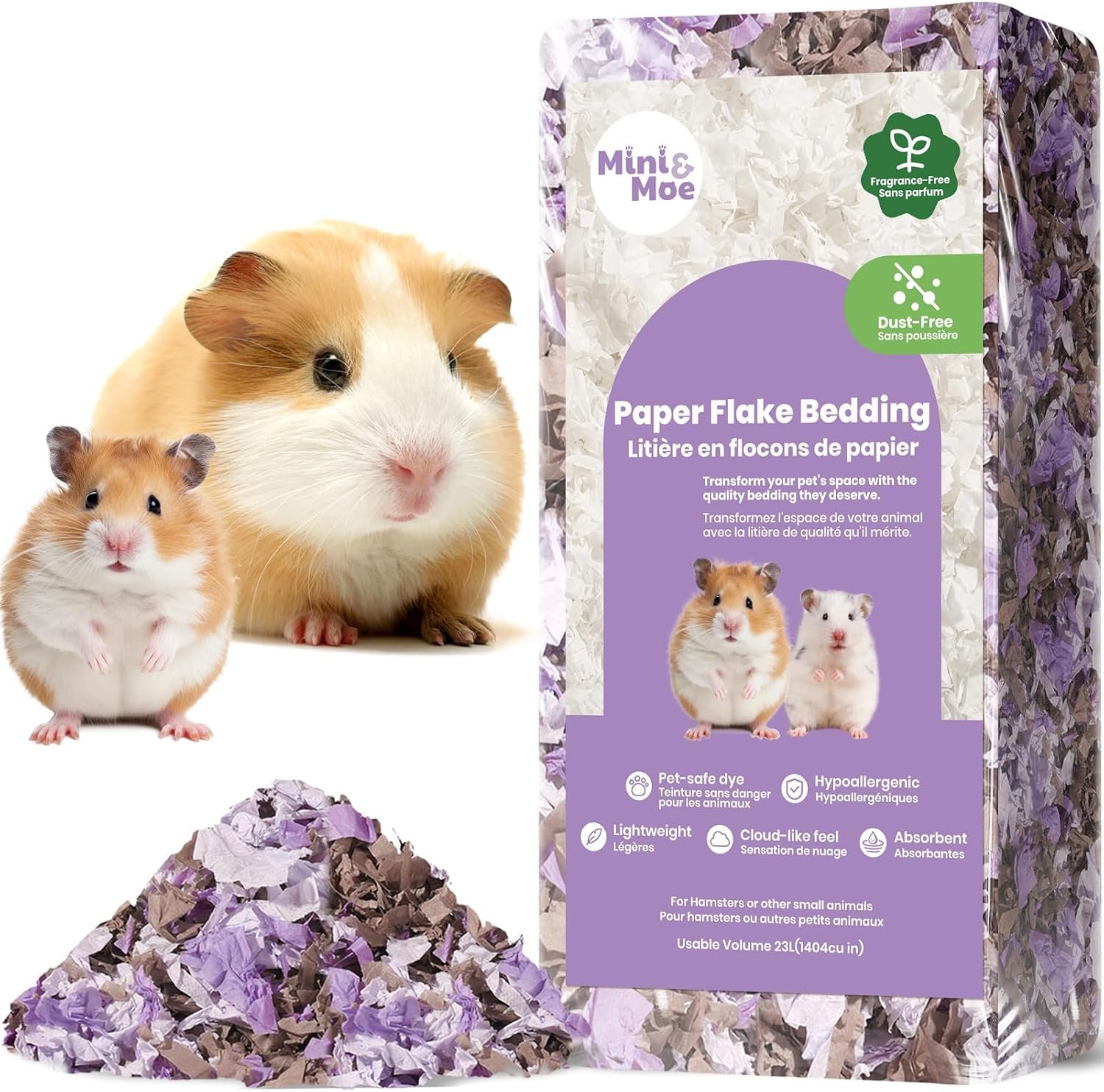 mini&moe Guinea Pigs Bedding Hamster Bedding: Moisture Absorbent and Dust-Free Natural Paper Small Pet Bedding – for Guinea Pigs, Hamsters, and Rabbits, 17 Liters