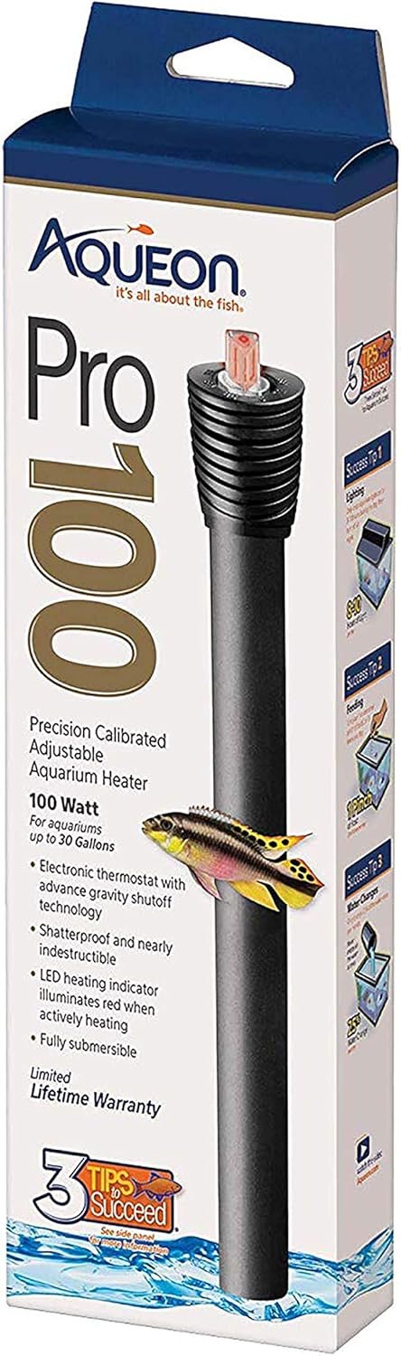 Aqueon Pro 100 Submersible Aquarium Fish Tank Heater, 100 Watts, For Up To 30 Gallon Fish Tanks