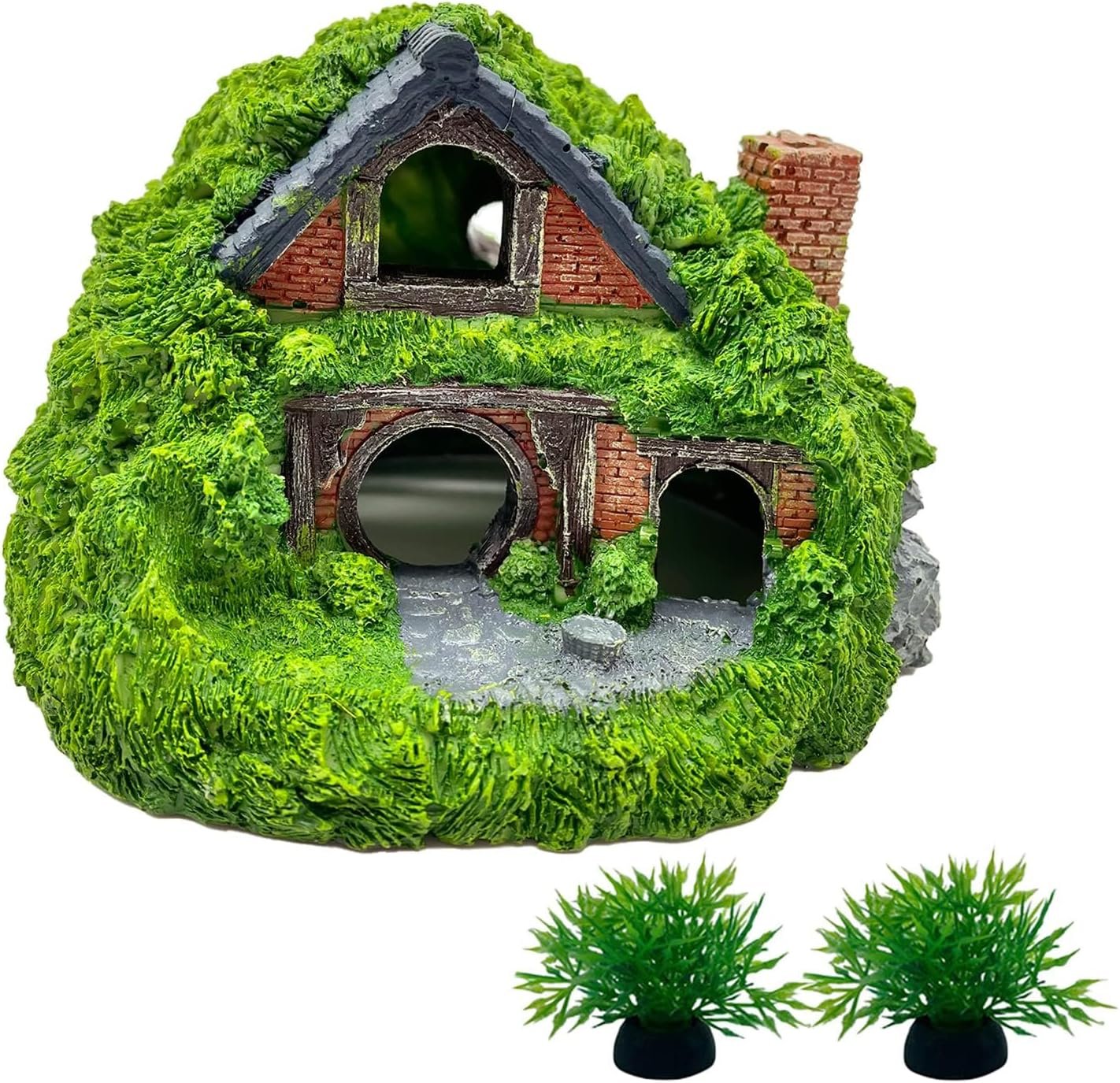 Tfwadmx Fish Tank Hobbit Decorations,Resin Small Fish Cave Hideout House,Aquarium Decor Hide Hole Shelter Hut Ornaments Mini Garden Decorating Accessories
