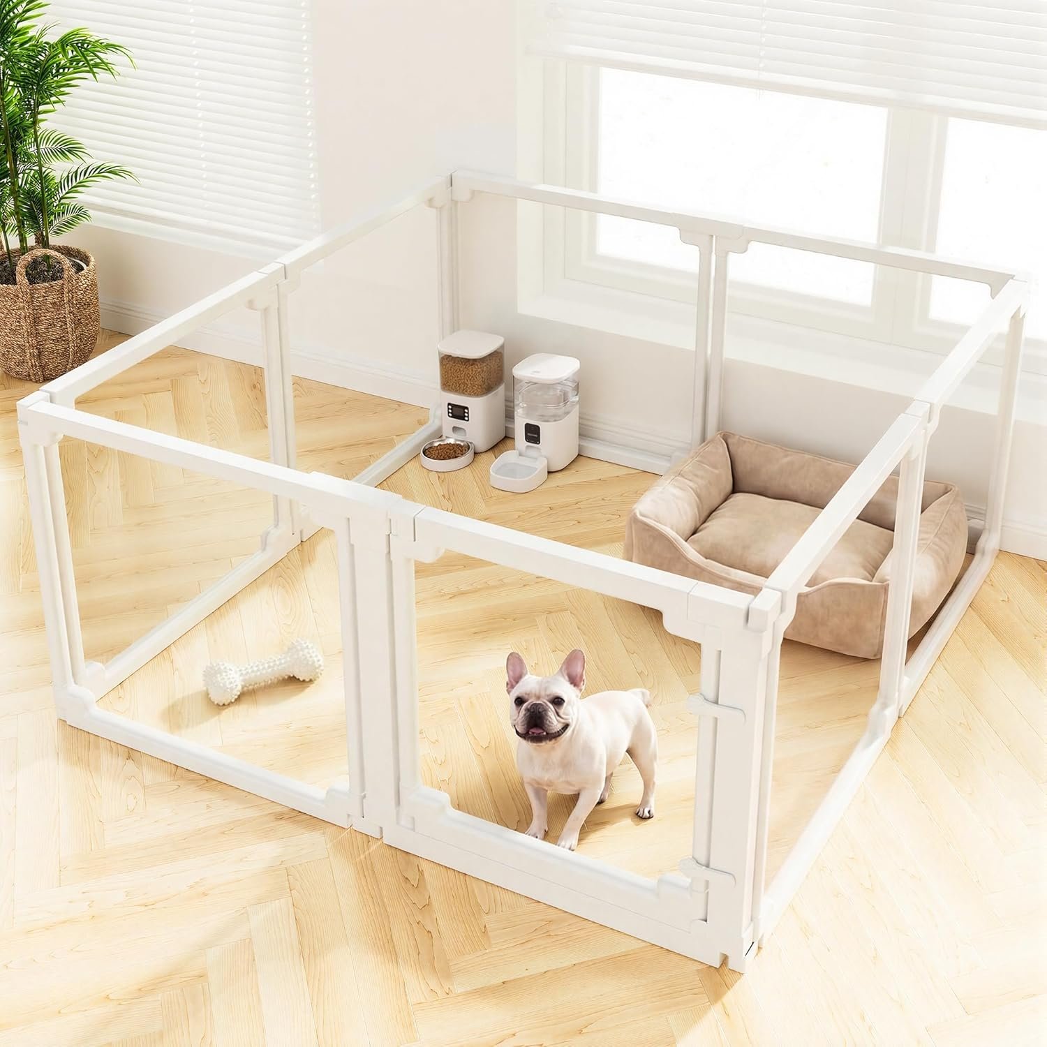 Clear Acrylic Dog Playpen Indoor,Tool-Free Assembly & Easy Clean,24 in Puppy Playpen with Door for Small Dogs/Cats/Rabbits/Pigs/Ferret,Indoor and Outdoor Use,8 Panels(White