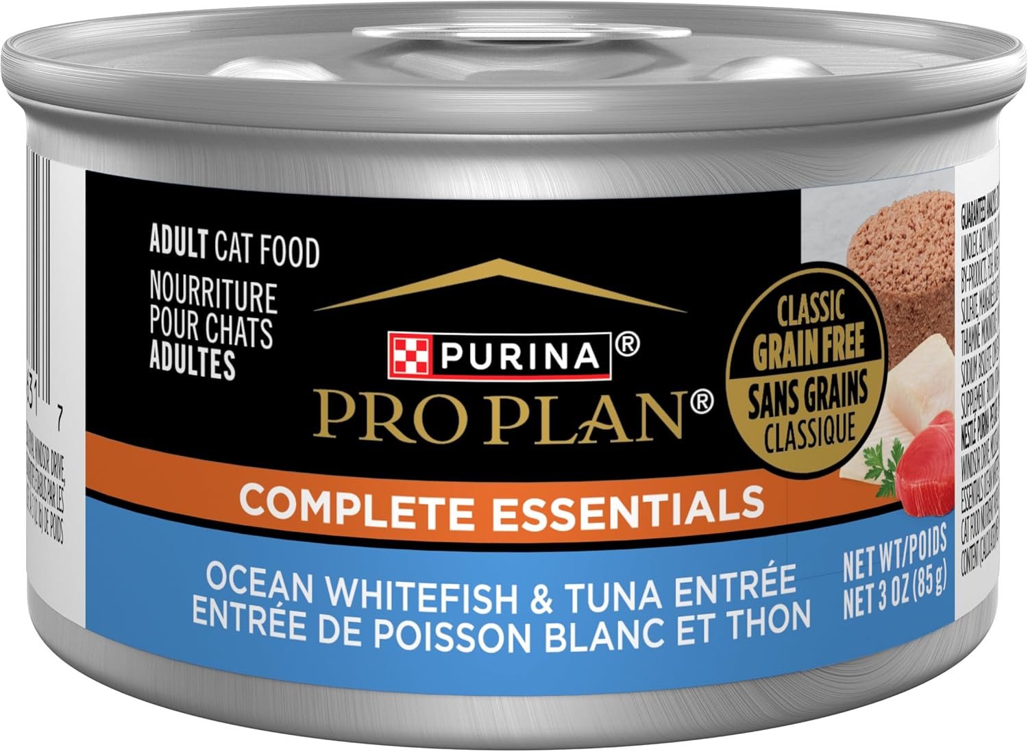 Purina Pro Plan Grain Free, High Protein Pate Wet Cat Food, Complete Essentials Ocean Whitefish & Tuna Entree – (Pack of 24) 3 oz. Cans