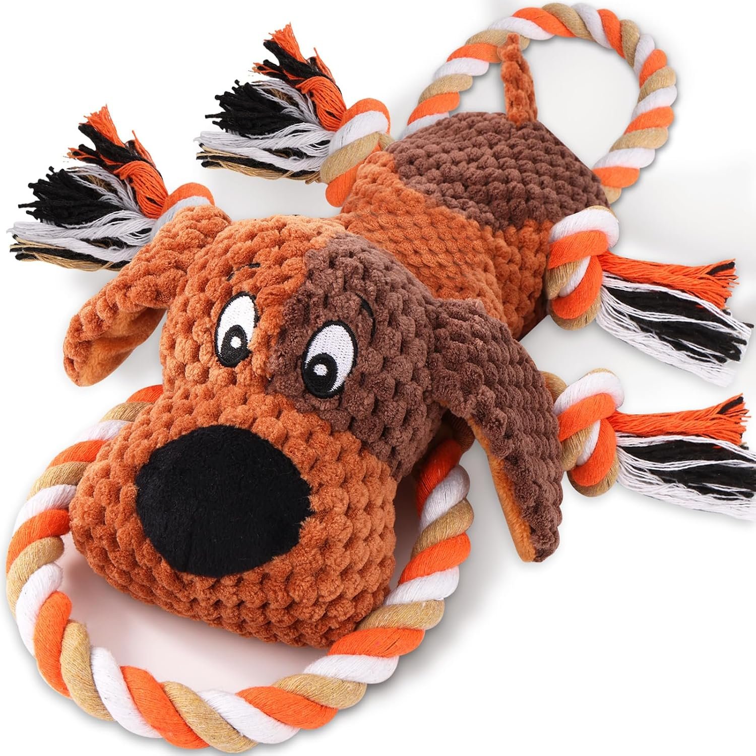 Drmstow Interactive Dog Toys for Large Dogs – Durable Rope Tug of War Toy with Squeaker & Crinkle – Tough Plush Chew Toys for Teeth Cleaning, Boredom Relief & Active Play