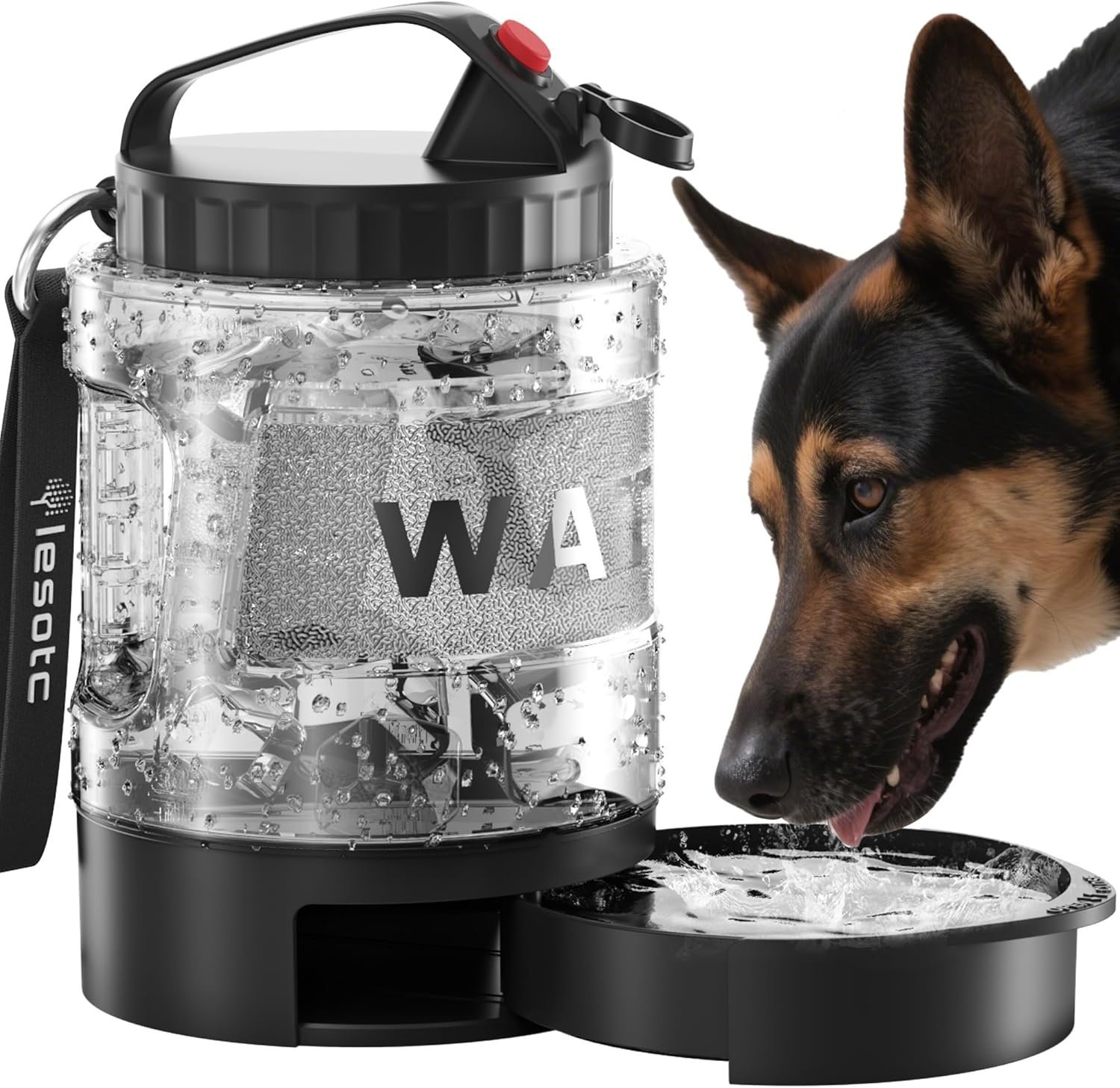 lesotc Portable Dog Water Bowl Dispenser – 77oz Travel Water Bottle with Pop-Out Drinking Bowl, No-Spill Design for Camping, Hiking & Car Rides – Keep Your Dog Hydrated Anywhere, Black