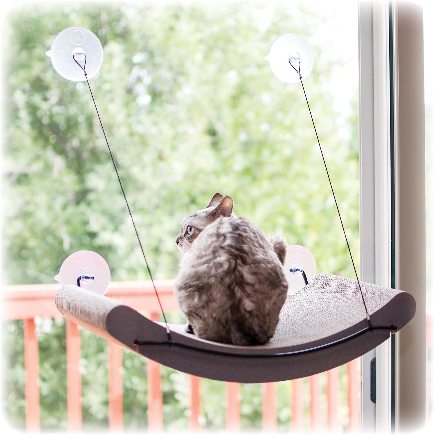K&H Pet Products EZ Mount Cat Window Perch Kitty Sill Scratcher Cradle, Sturdy Window Perch for Large Cats, Steel Frame Scratcher Hammock with Strong Suction Cups for Glass – 20 X 11in Cardboard
