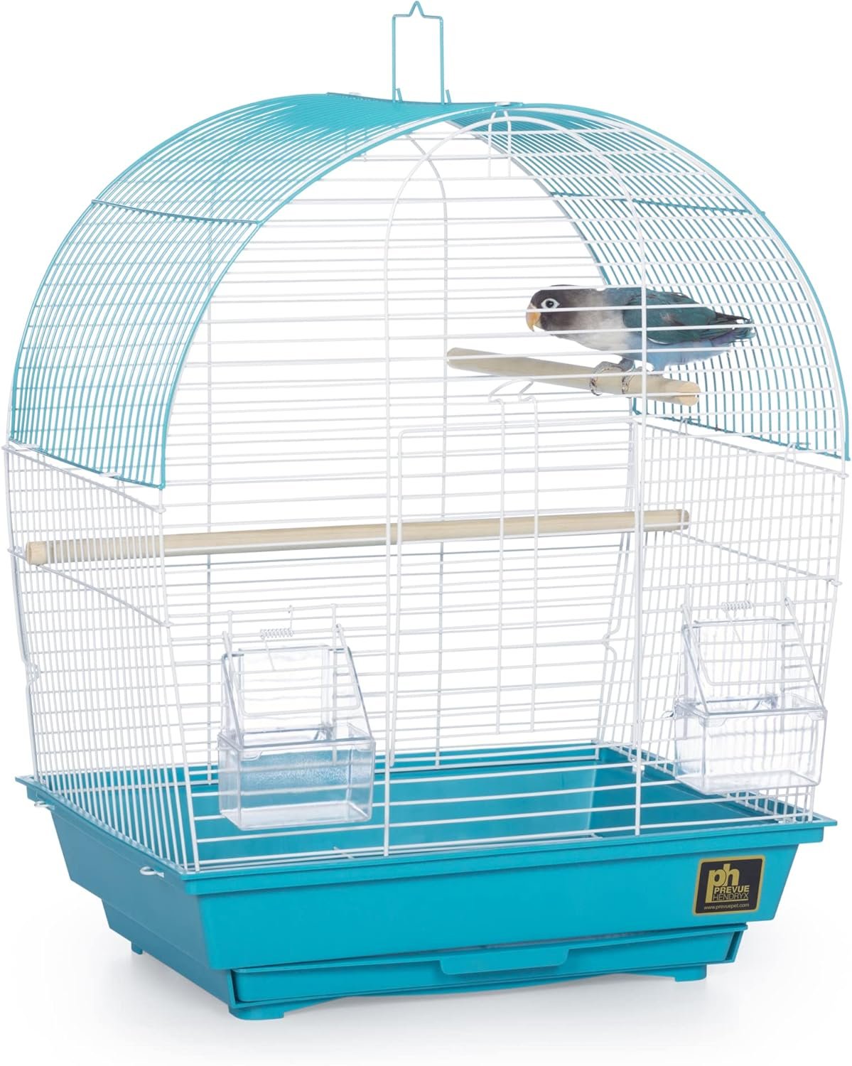 Prevue Pet Products South Beach Dome Top Bird Cage – Ideal for Parakeets, Finches, Budgies, & Canaries, Small & Portable Indoor Bird Cage, Functional Permanent or Travel Bird Cage – White & Teal