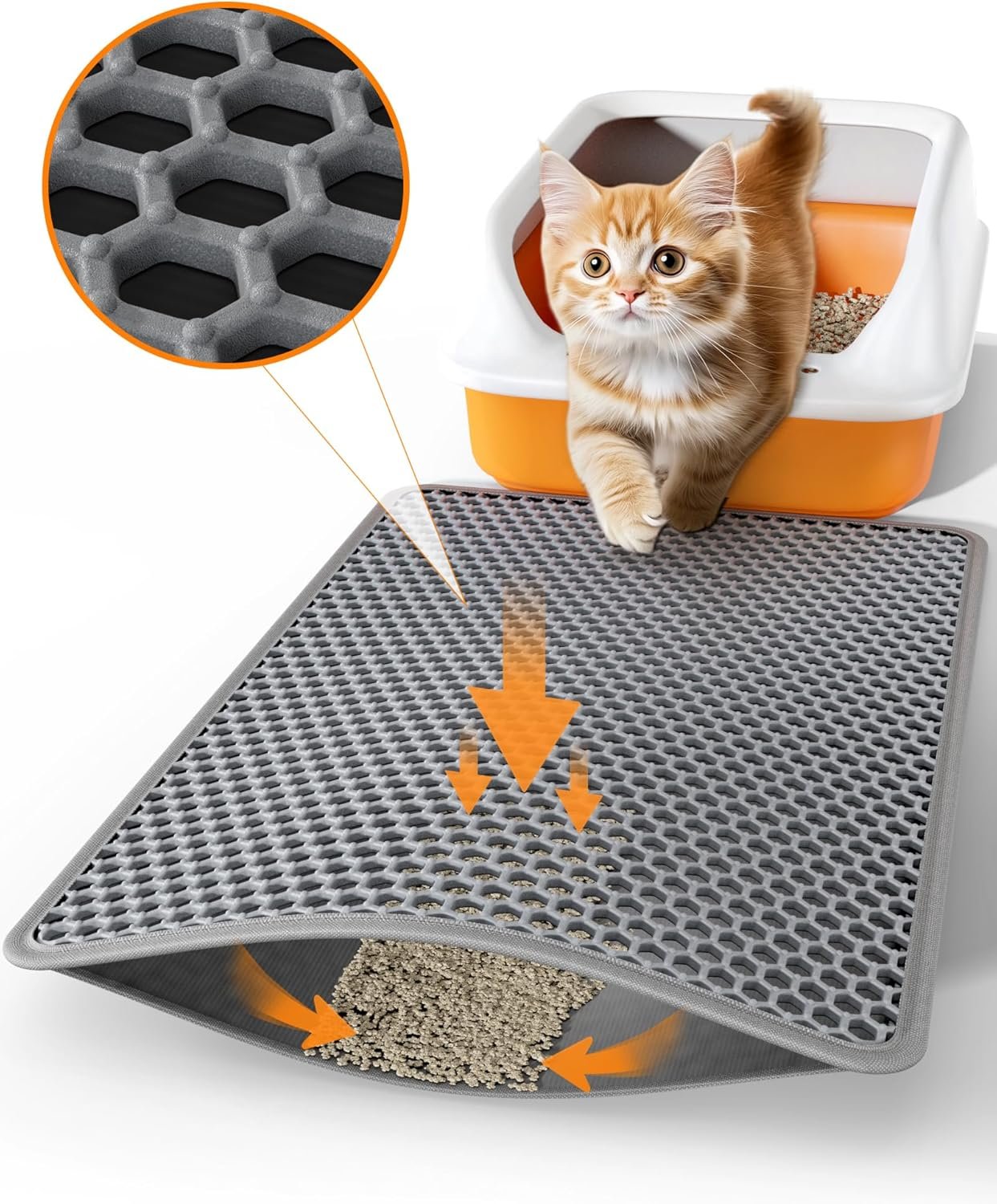 Powools Cat Litter Mat – 23.2″ x 14.6″ Small Litter Box Mat with Double Layers, Urine-Proof and Non-Slip Litter Trapping Mat, Easy to Clean Kitty Litter Mats for Floor, Scatter Control, Grey