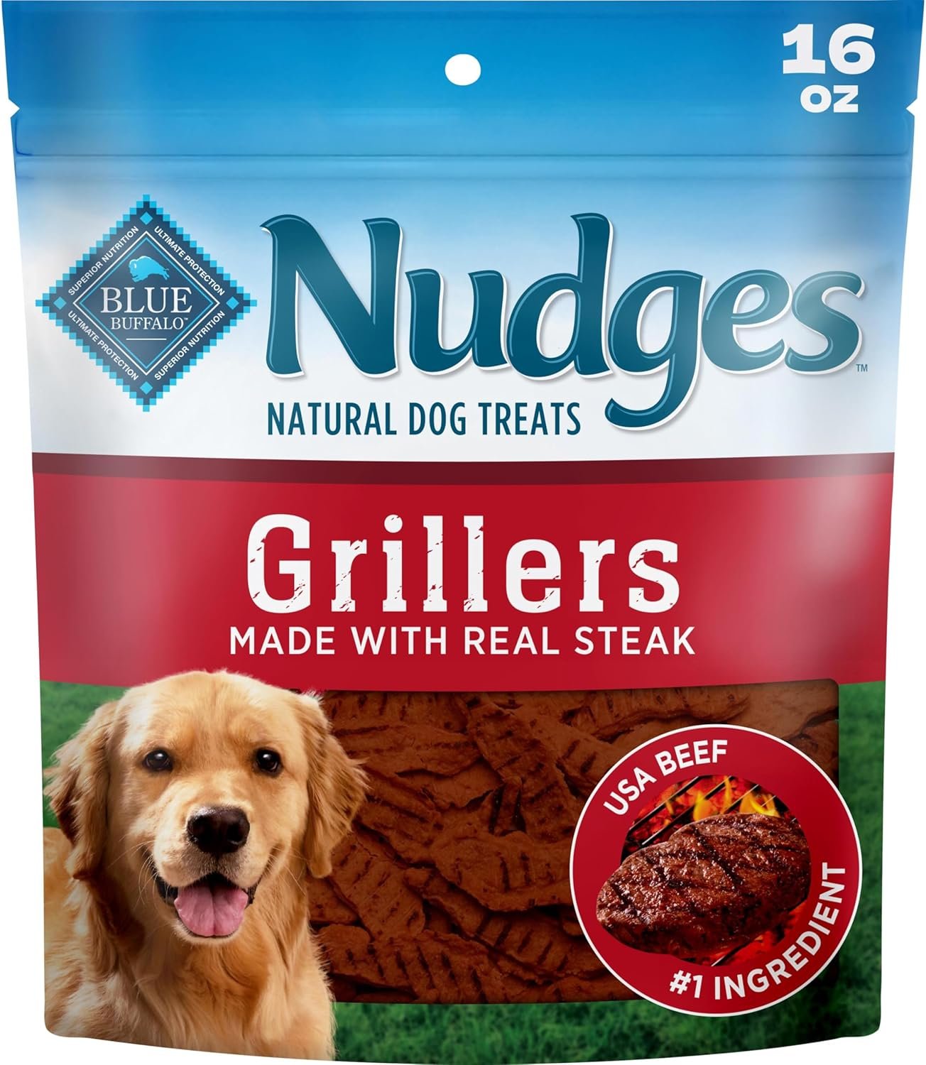 Blue Buffalo Nudges Steak Grillers Natural Dog Treats, Meaty Dog Snacks, Healthy Reward or Training Treat, Made in the USA with Real Beef, No Artificial Preservatives, 16 oz.