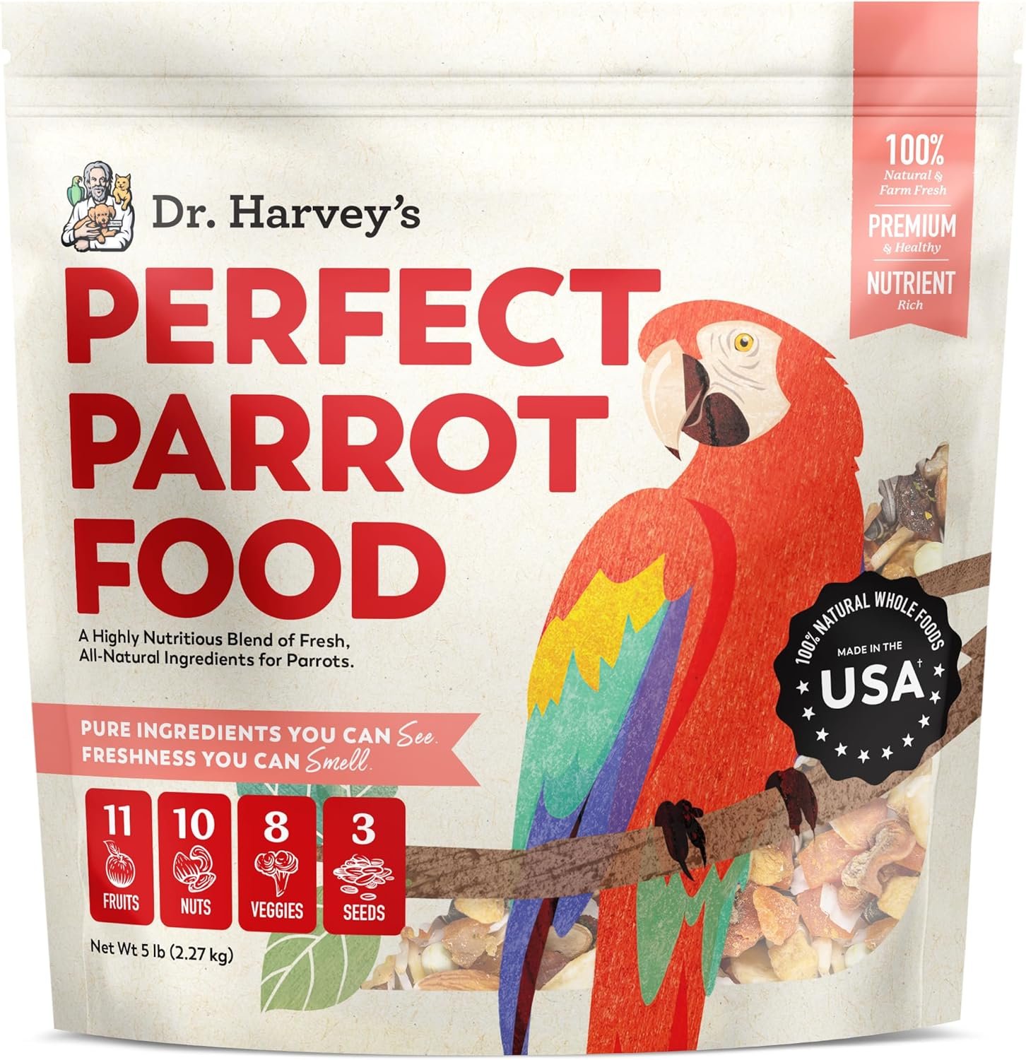 Dr. Harvey’s Perfect Parrot Blend – Natural Food for Large Parrots (5 pounds)