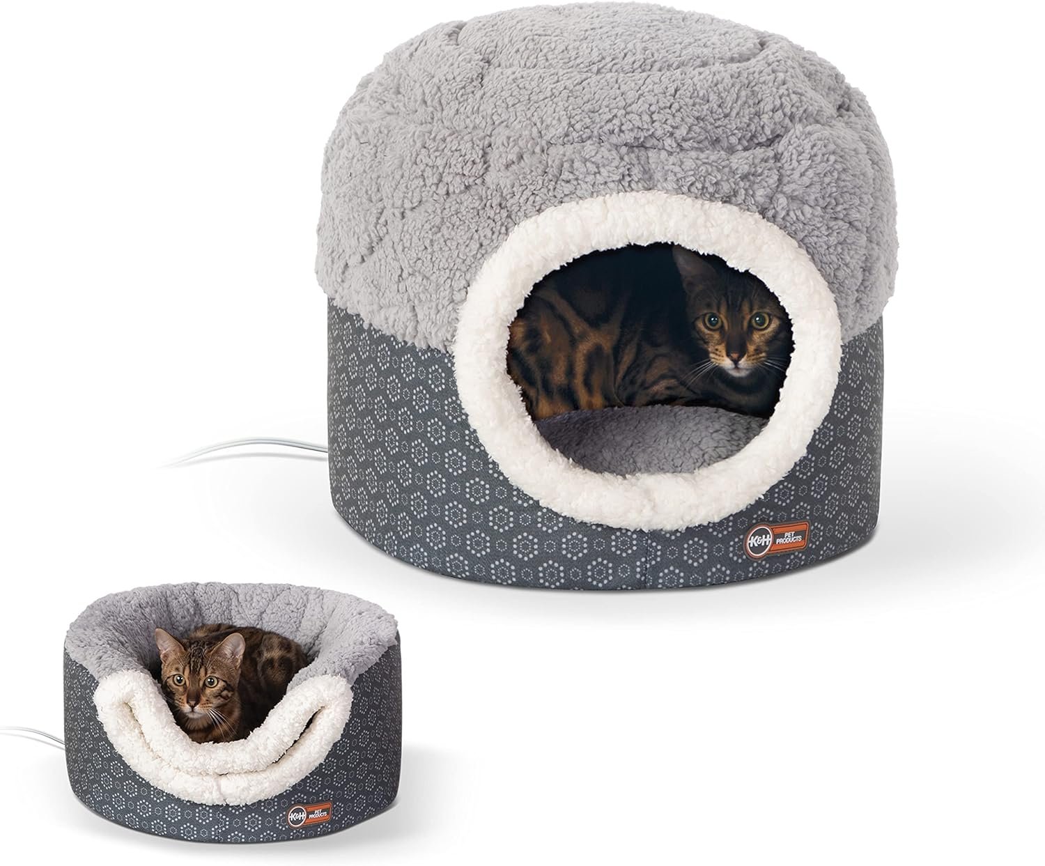 K&H Pet Products Heated Cat Bed for Large Cats Indoor, Thermo-Pet Nest 2-in-1 Heated Pet Cave Tent & Cuddler Warming Bed, Waterproof Heater, Machine Washable, Safety Listed – Small 18 X 15in Gray