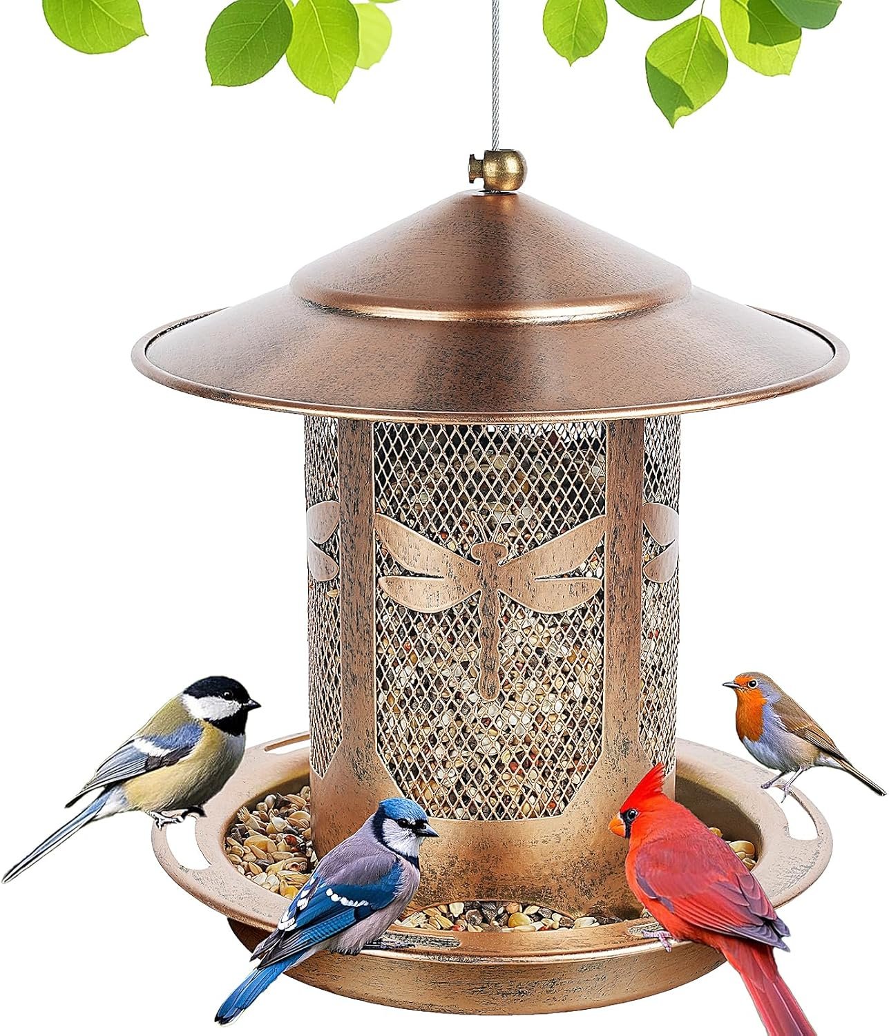 Bird Feeder, Metal Wild Bird Feeders for Outdoors Hanging, Beautiful Birdfeeders for Outside Garden Patio Decors – Dragonfly Pattern