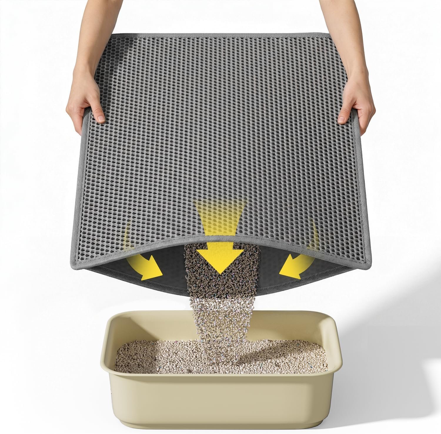 Cat Litter Mat, 30″X24″ Large Double Layer Litter Trapping Mat, Waterproof/Urineproof, Easy to Clean Kitty Litter Mats for Floor, Scatter Control (Grey-1Pack)