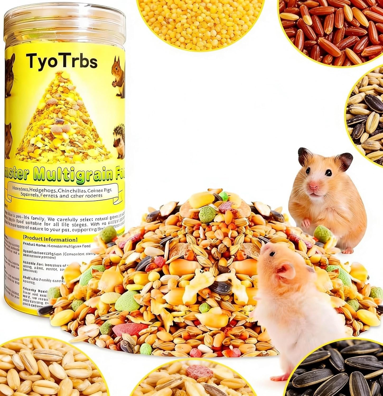 Hamster & Gerbil Treat, Natural Health, Gourmet Hamster and Gerbil Food for Small Animals with Seeds, and Grains,Vitamin-Nutrient Fortified (M, Vegetable Flavor)