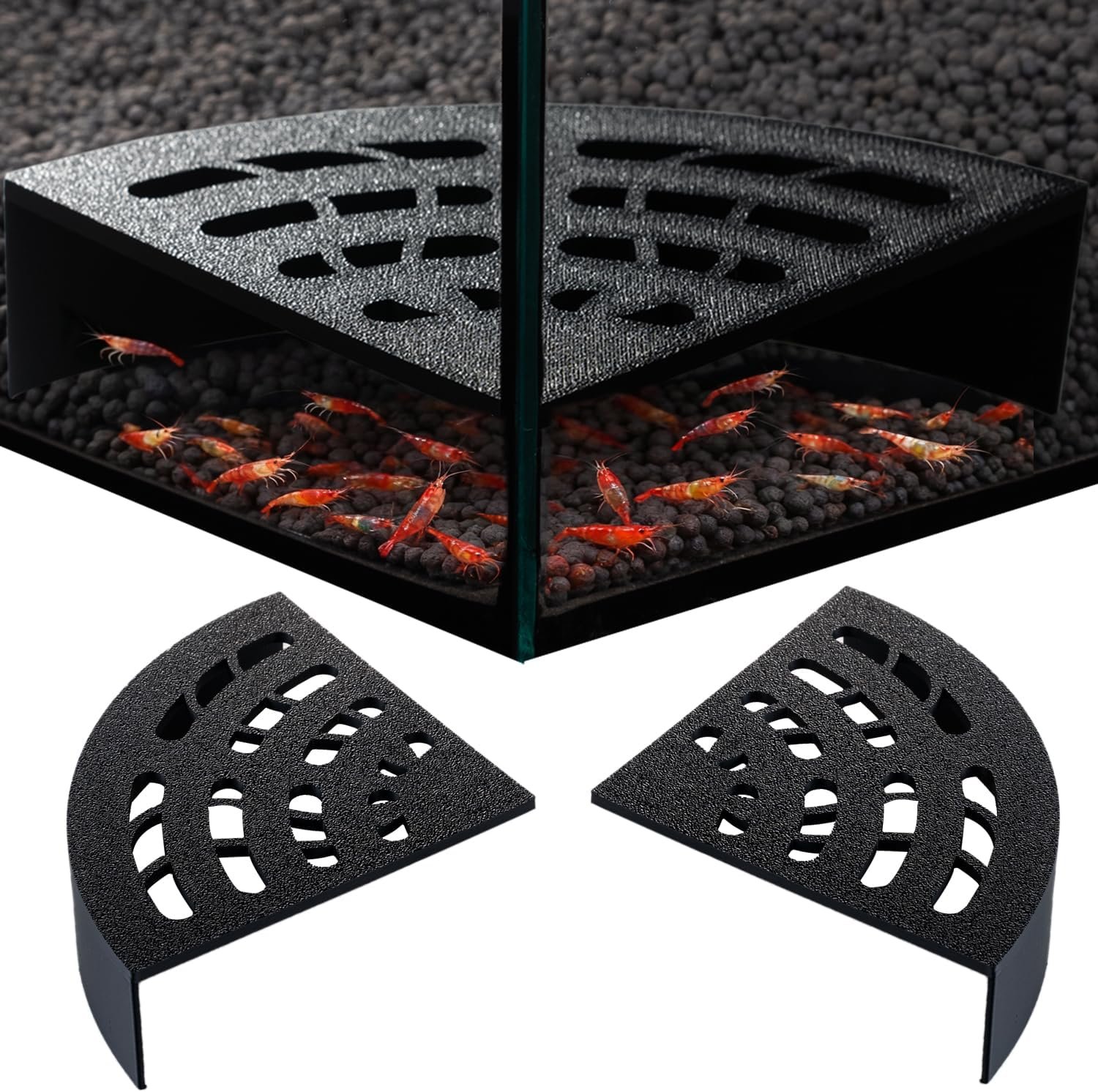 Shrimp Cave 2-Pack – Space-Saving Fan-Shaped Aquarium Cave Decor with 180° Wide-View Design, Compact Fish Tank Accessories for Cherry/Dwarf Shrimp (Black)