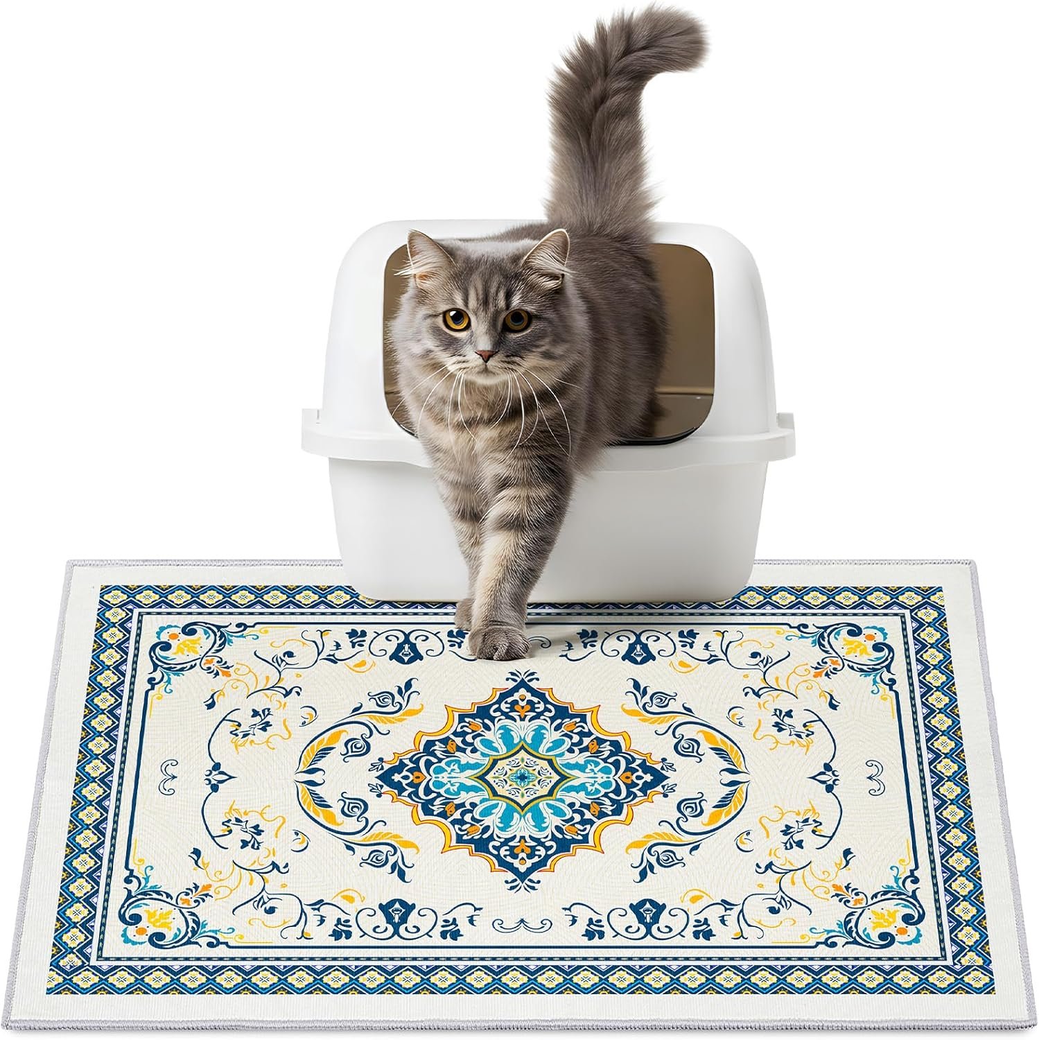 Washable Cat Litter Mat 28″x20″ with Non-slip Bottom Waterproof Litter Box Mat Easy to Clean Litter Trapping Mat for Kitty