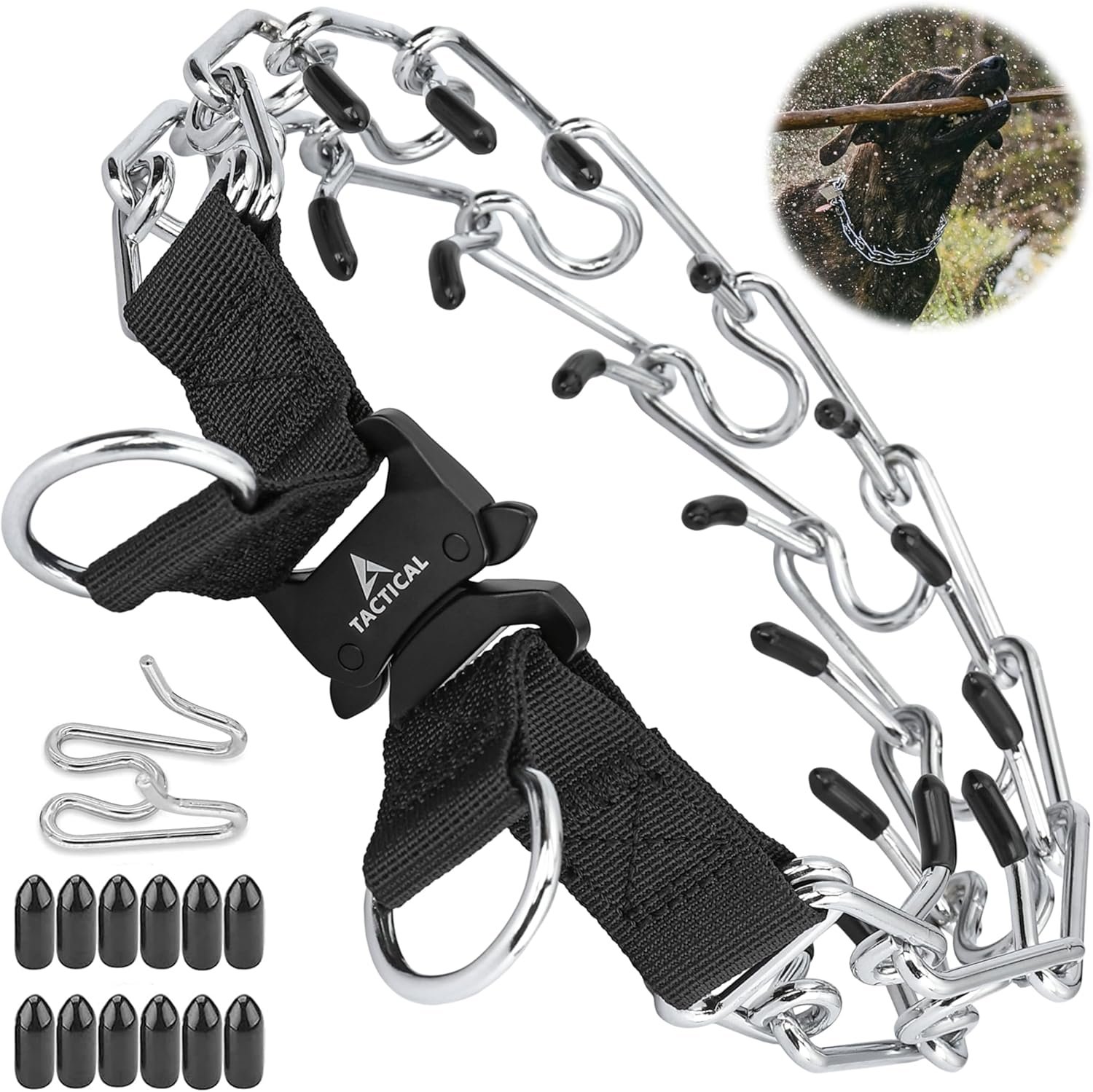 DEYACE Quick Release Dog Training Collar Adjustable Stainless Steel Collar for Small Medium Large Dog (Black, M/L Neck Girth 14.5″-18.6″)