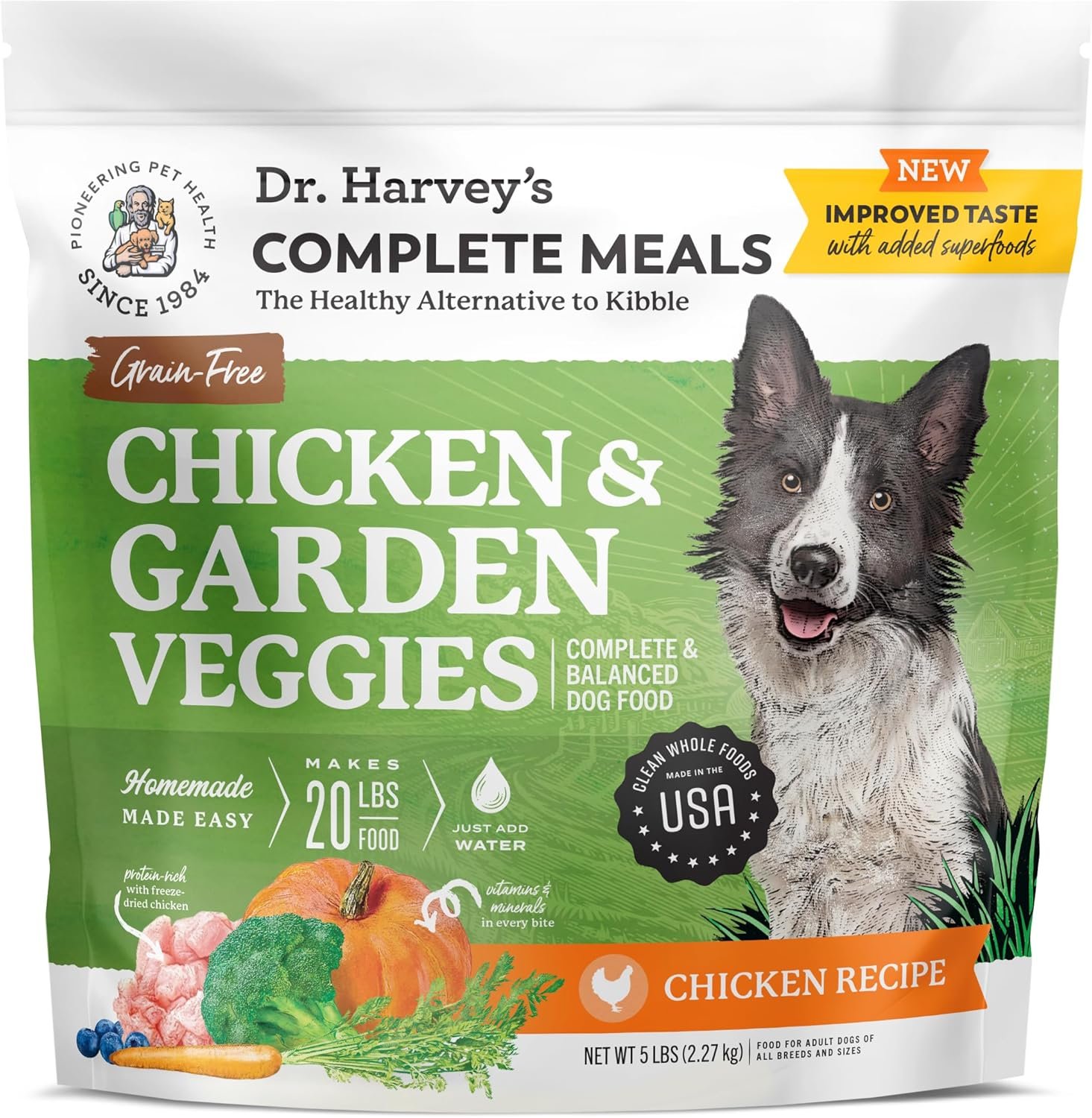 Dr. Harvey’s Chicken & Garden Veggies Dog Food, Grain-Free Dehydrated Food for Dogs with Freeze-Dried Chicken (5 Pounds)