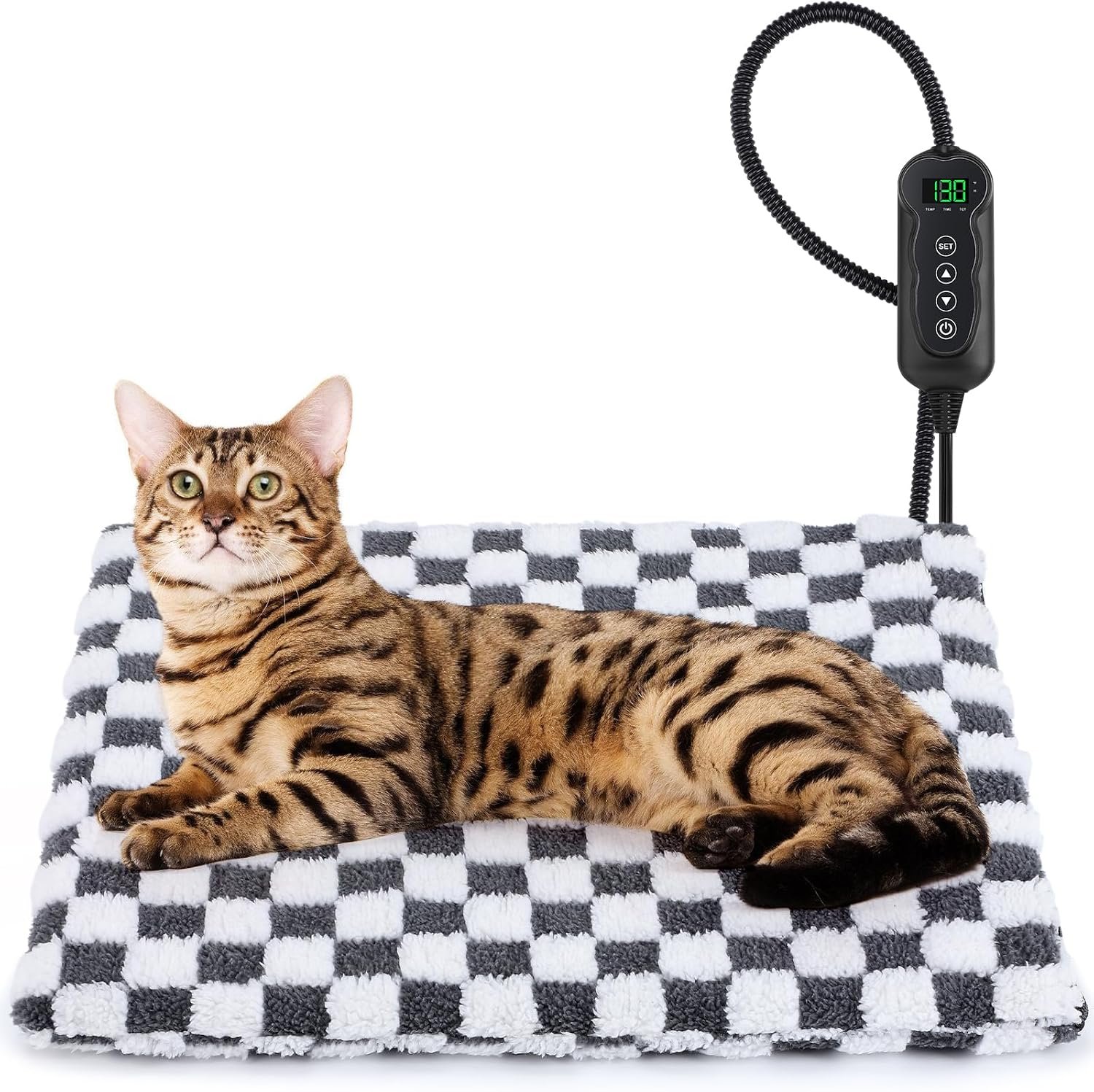 MIXJOY Heated Cat Bed, 11 Adjustable Temperature Cat Heating Pad Indoor with Timer, Pet Heating Pads for Cats Dogs, Electric Dog Heating Pad with Washable Cover, Heated Pet bed-18”x16”, Small