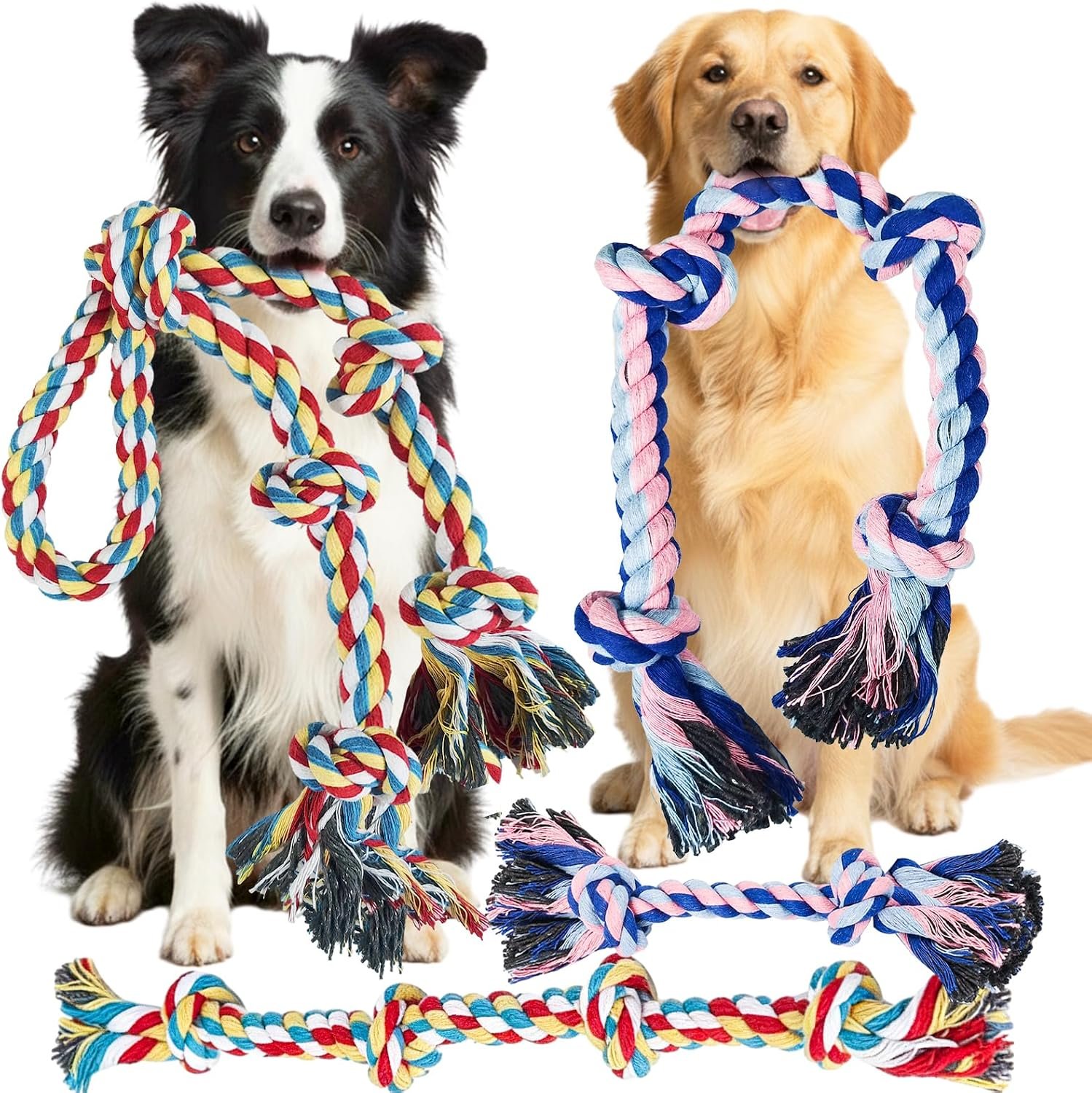 Rocfish 4 Pack Dog Rope Toys for Aggressive Chewers, Tough Tug of War Dog Toys for Large, Medium & Small Dogs, 100% Cotton Teeth Cleaning Chew Toys, Heavy Duty Tug Toy to Relieve Dog Boredom