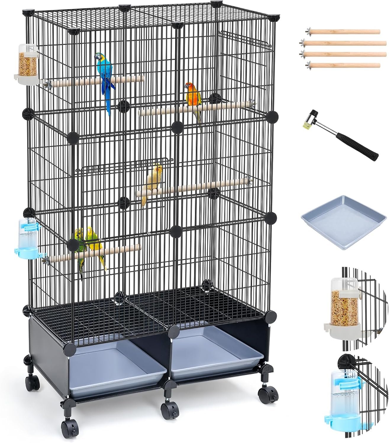 VISCOO Upgraded Encrypted 46-Inch Bird Cage, with Wooden Perches, Metal Parakeet Cage with Slide-Out Tray, Water Bottle&Feeder, Bird Cages for Parrot,Parakeets,Cockatiel,Lovebird,Small Mid-Sized Birds