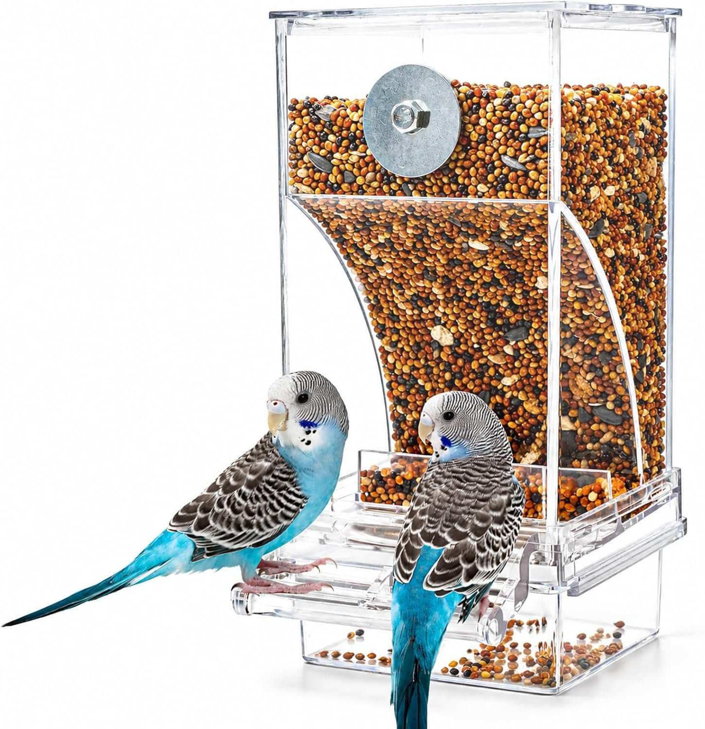 Rypet No Mess Automatic Bird Feeder Transparent Food Container Cage Acrylic Parrot Feeder Accessories for Small Birds Parrot Cockatoo Canary