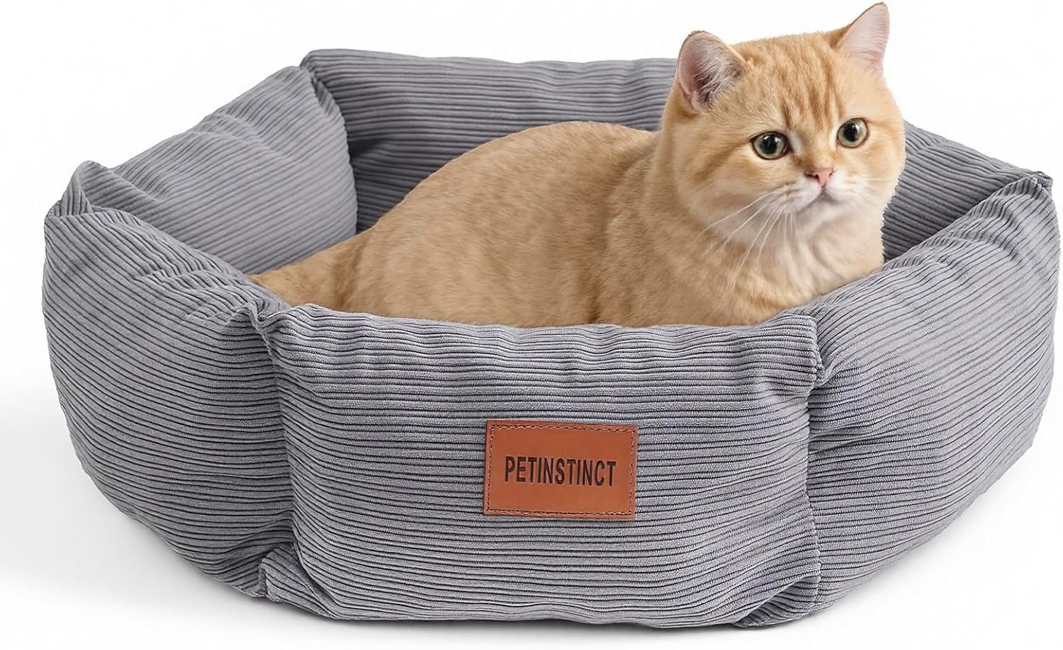 Cat Bed, 22 Inch Washable Corduroy Cat and Small Dog Bed with Removable Cover & Anti-Slip Bottom, Calming Comfort Pet Bed for Pets up to 15 lbs (Gray)