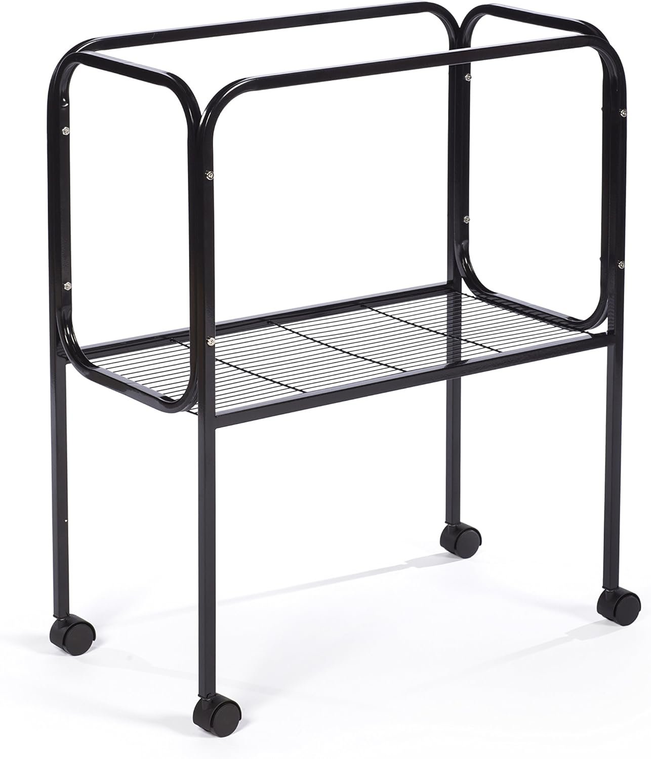 Prevue Pet Products Bird Cage Stand with Shelf – Medium Metal Cage Stand with Rolling Wheels, Bird Stands for Inside, Mid-Height Shelf for Cage Accessories, Toys, and Storage – Black