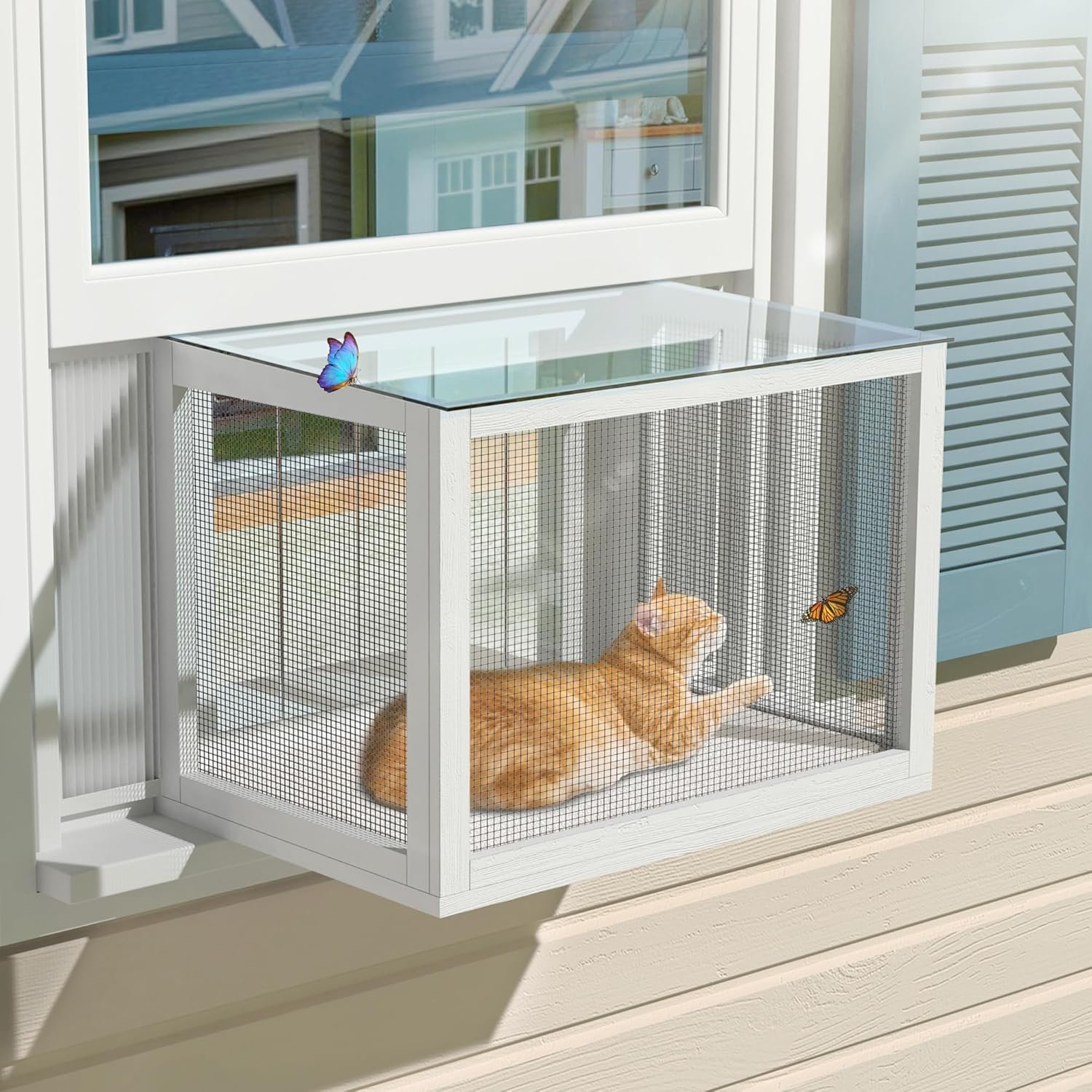 GDLF Cat Window Box, Universal Cat Window Perch Catio with Mosquito Proof, Fits Double Hung Windows 24″ to 38.5″ Wide, for Sunbathing, Napping & Outdoor Viewing (Min Height 20″)