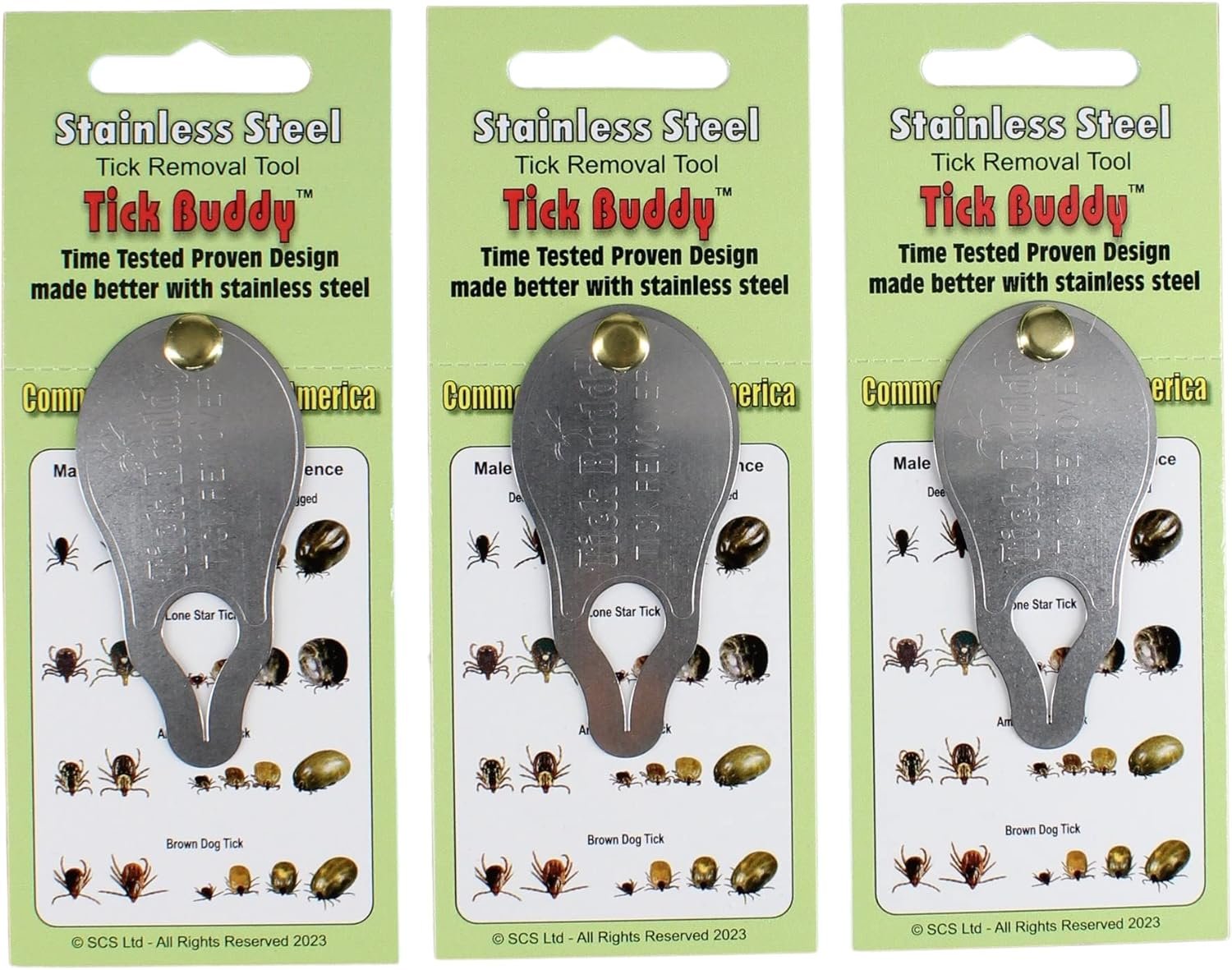 Tick Buddy (Three Pack) Stainless Steel Tick Removal Tool for Dogs Cats Pets and People