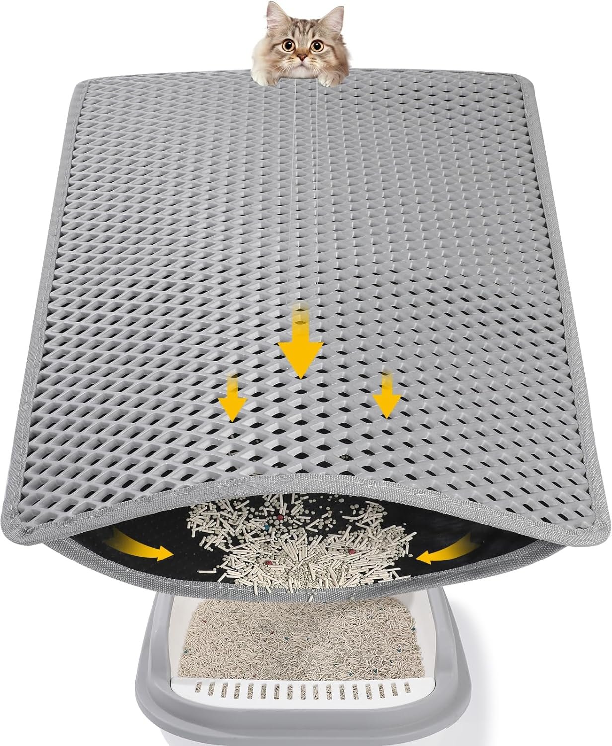 Double Layer Cat Litter Mat, 24×15 Inch Waterproof Litters Box Mat, Non-Slip Cat Mat for Litter Box