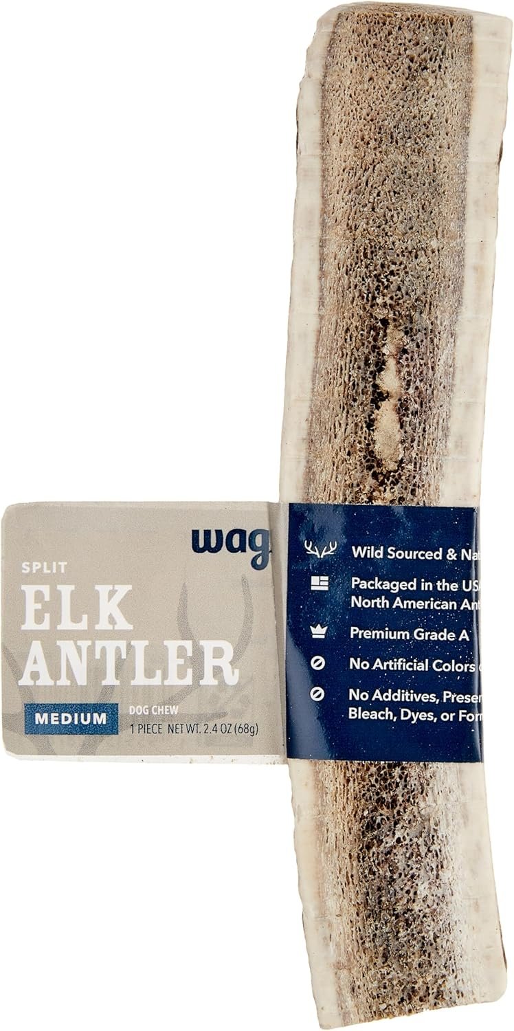 Amazon Brand – Wag Split Elk Antler, Naturally Shed, Long Lasting for Aggressive Chewers, Medium (Best for Dogs 15-30 lbs)