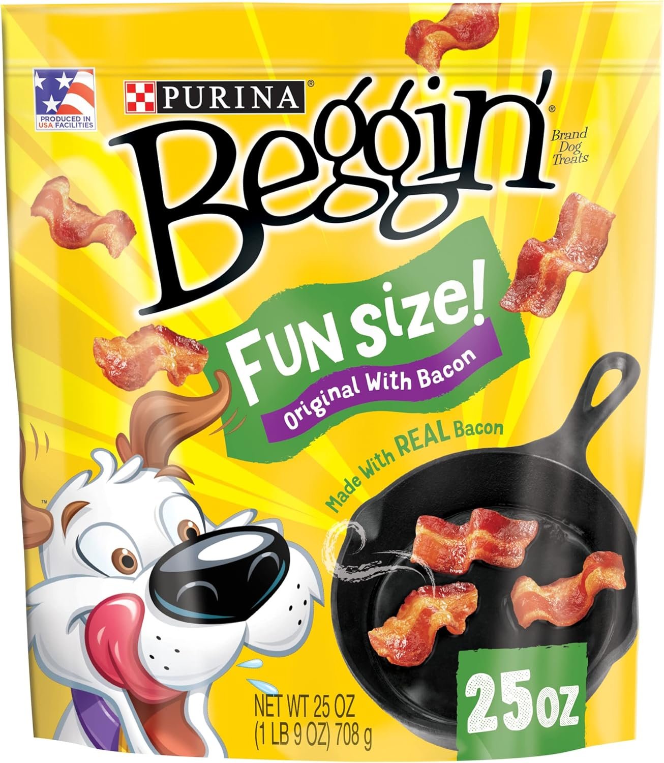 Purina Beggin’ With Real Meat Dog Treats, Fun Size Original With Bacon Flavor – 25 oz. Pouch