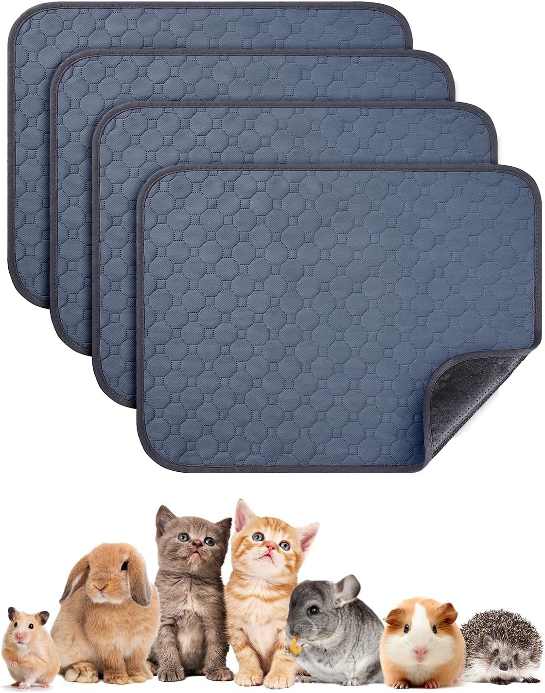 4 Pack 12″ x 12″ Guinea Pig Cage Liner, Washable Reusable Guinea Pig Bedding, Waterproof Absorbent Guinea Pig Pee Pad Non-Slip Mat for Small Animals Rabbit Hamster Rat Chinchilla